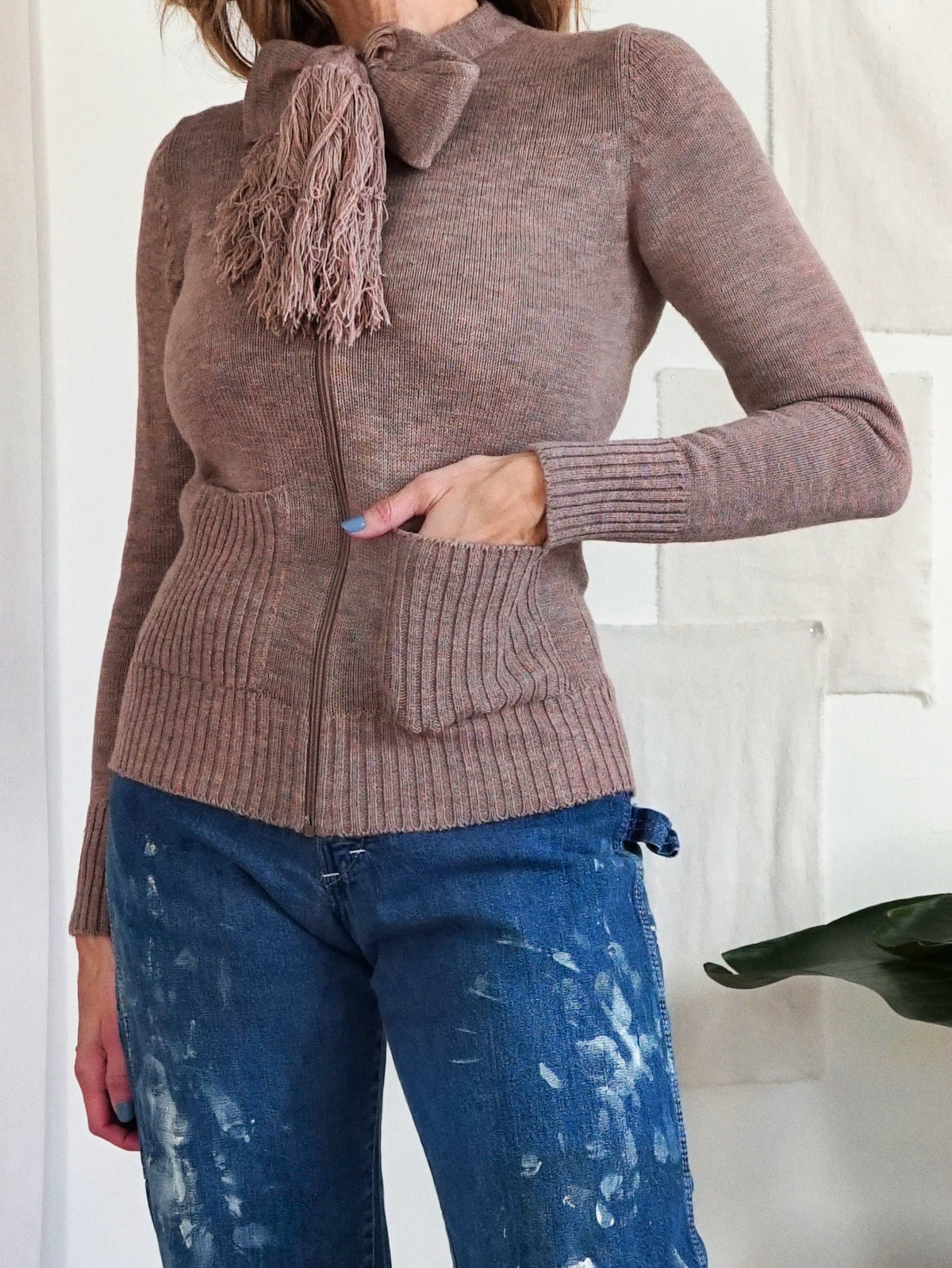 Vintage 80's Nutmeg Cardigan Scarf Sweater-closiTherapi | vinTage
