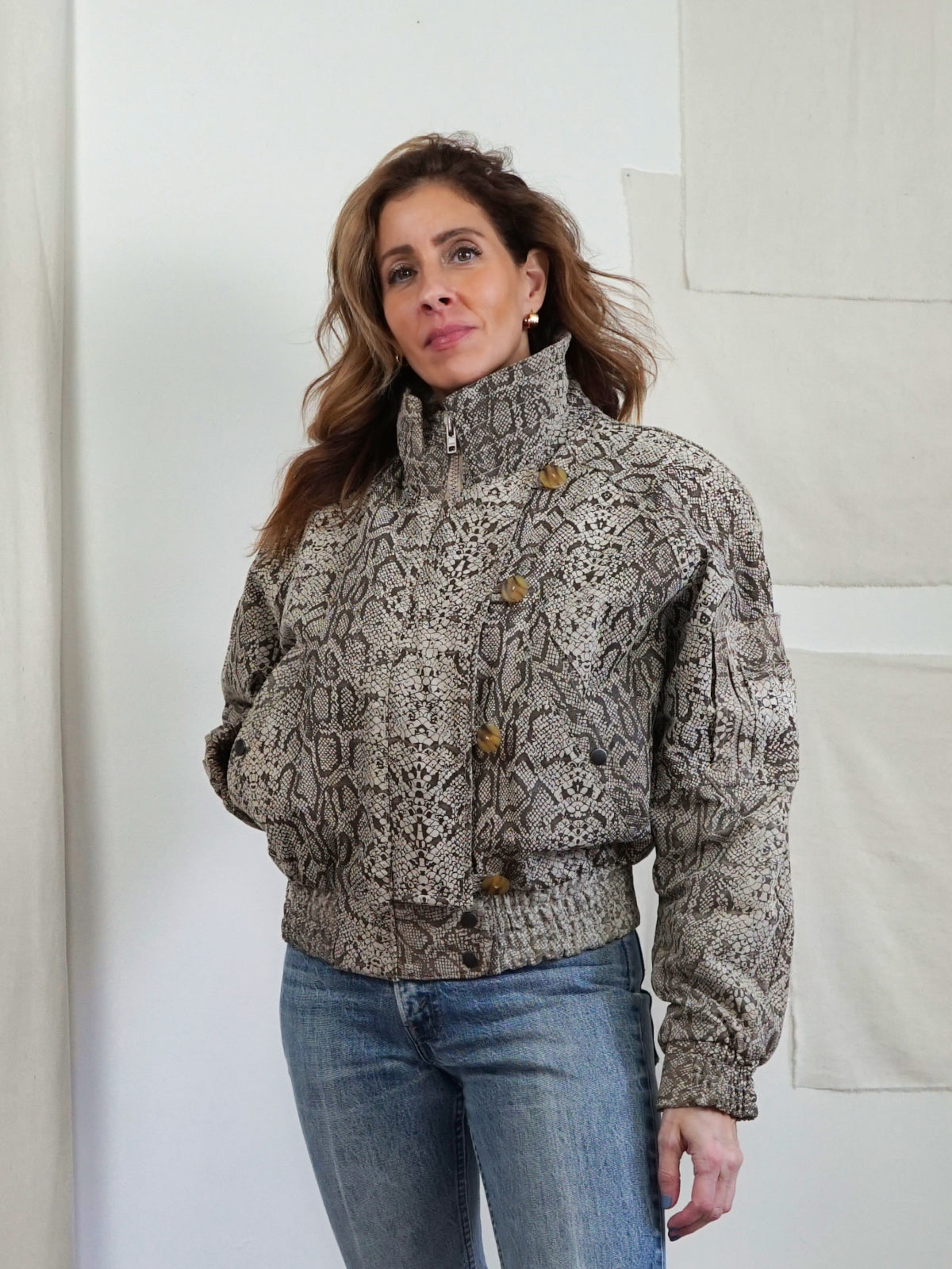Vintage 90's Snakeskin Print Moto Jacket-closiTherapi | vinTage