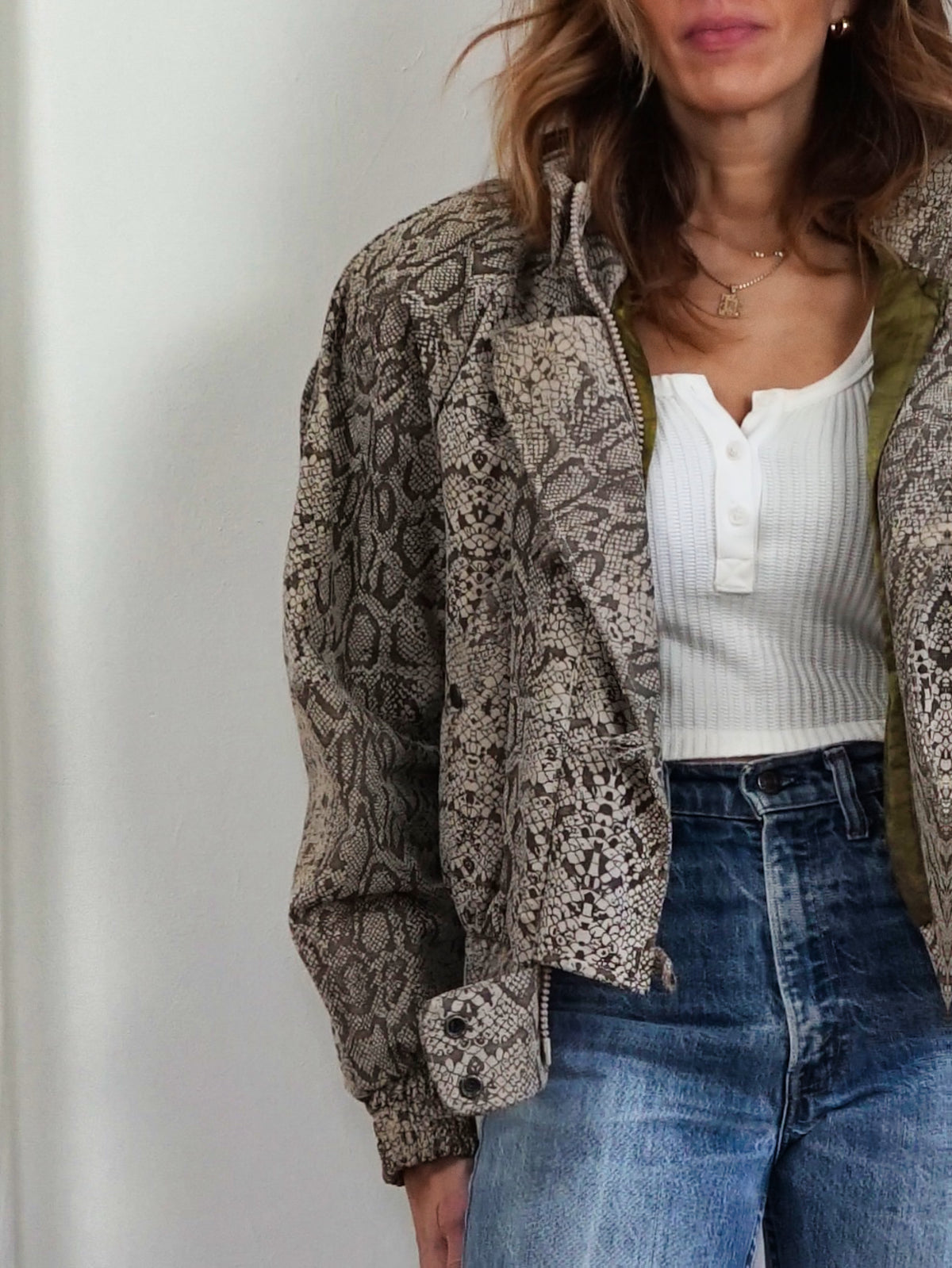 Vintage 90's Snakeskin Print Moto Jacket-closiTherapi | vinTage