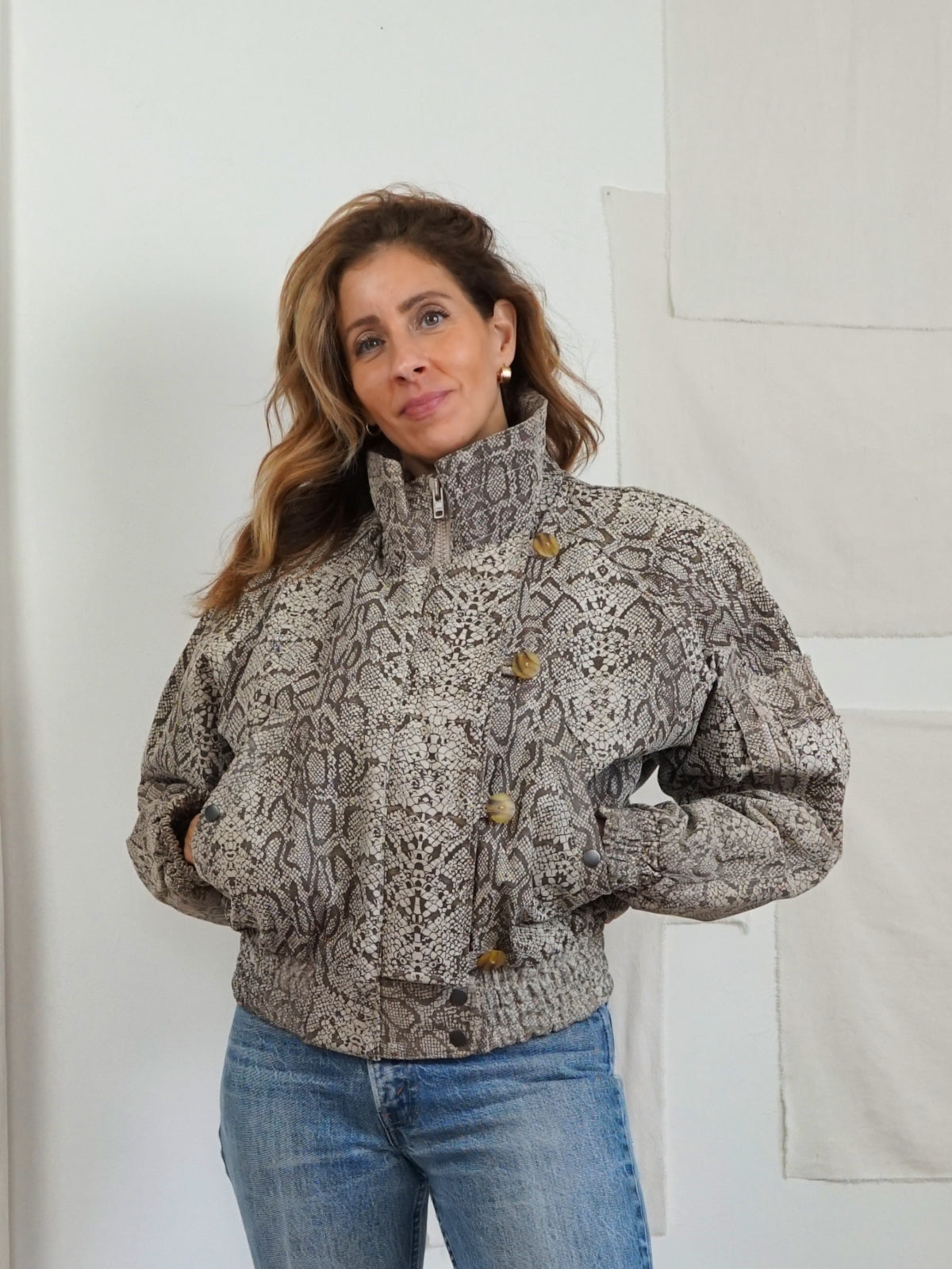 Vintage 90's Snakeskin Print Moto Jacket-closiTherapi | vinTage