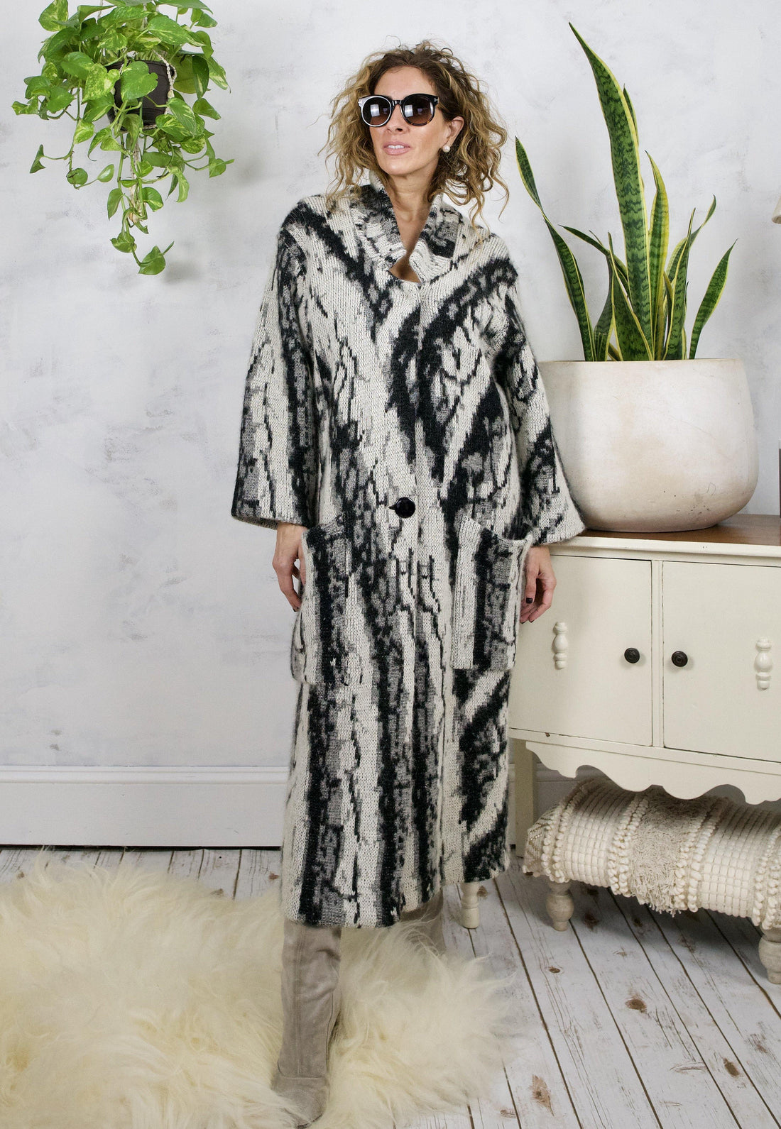 Vintage Abstract Mohair Sweater Coat-closiTherapi | vinTage