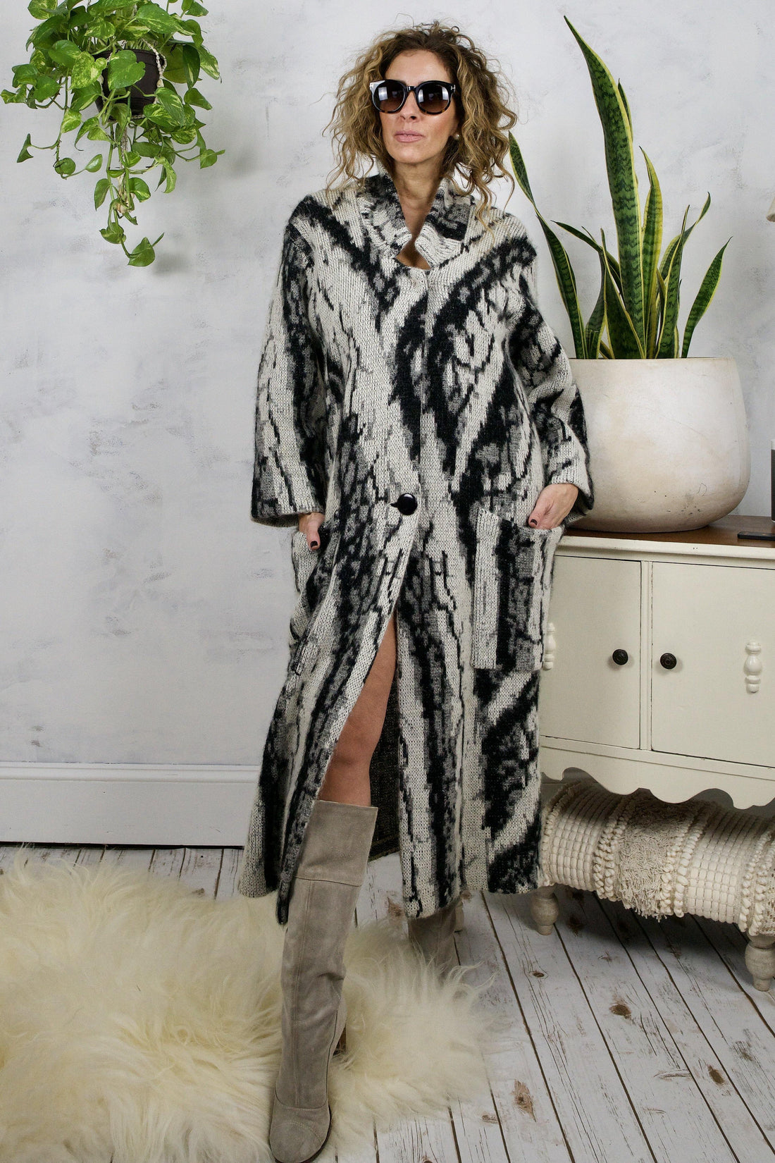 Vintage Abstract Mohair Sweater Coat-closiTherapi | vinTage