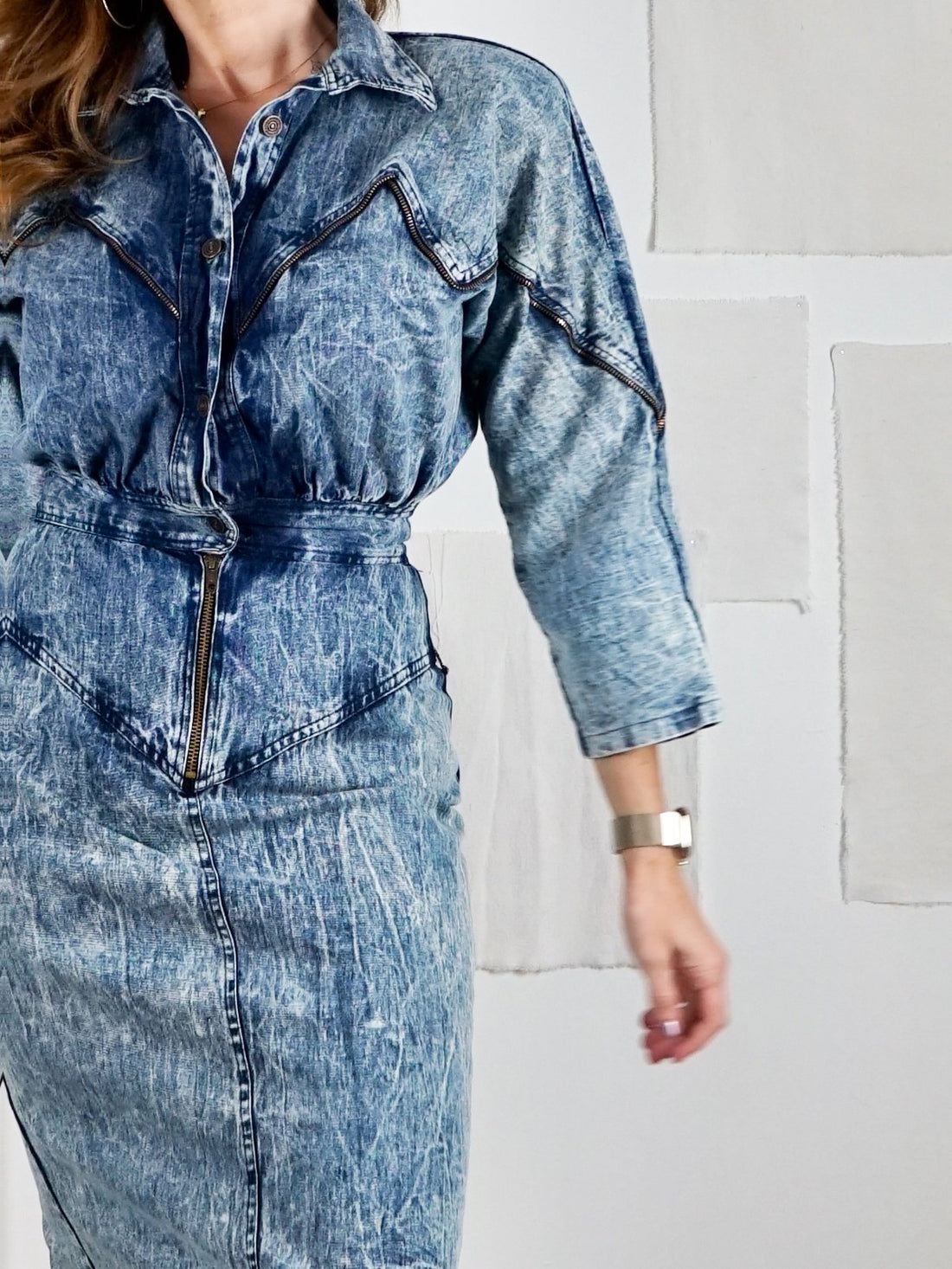 Vintage Acid Wash Denim Zipper Dress-closiTherapi | vinTage