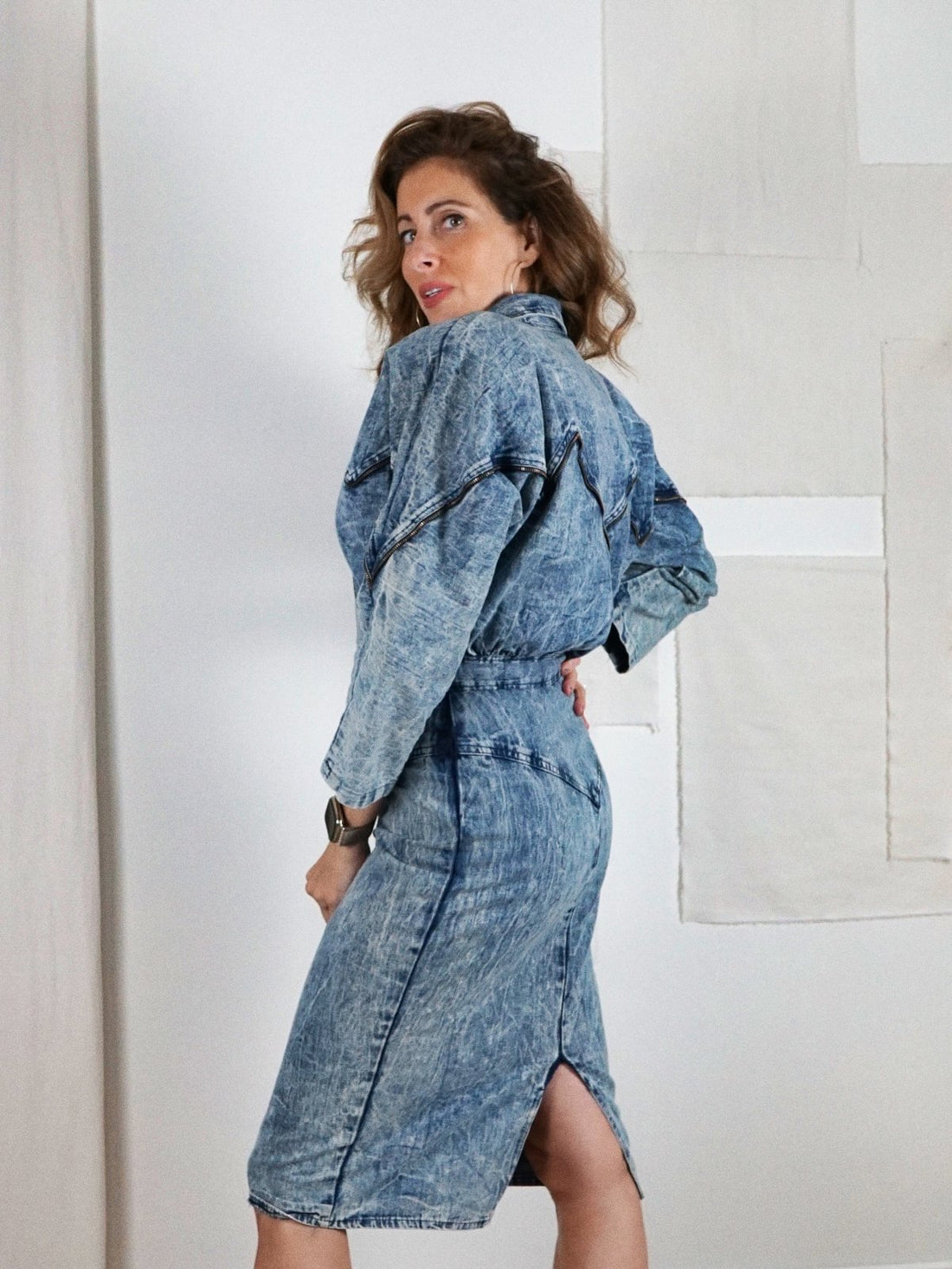 Vintage Acid Wash Denim Zipper Dress-closiTherapi | vinTage