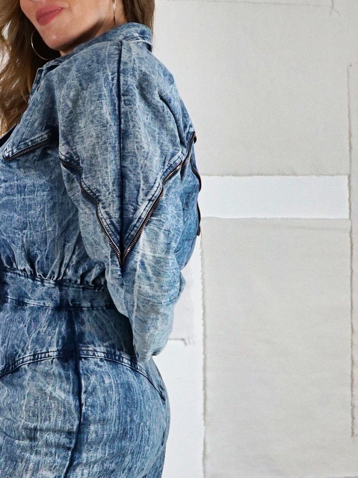 Vintage Acid Wash Denim Zipper Dress-closiTherapi | vinTage