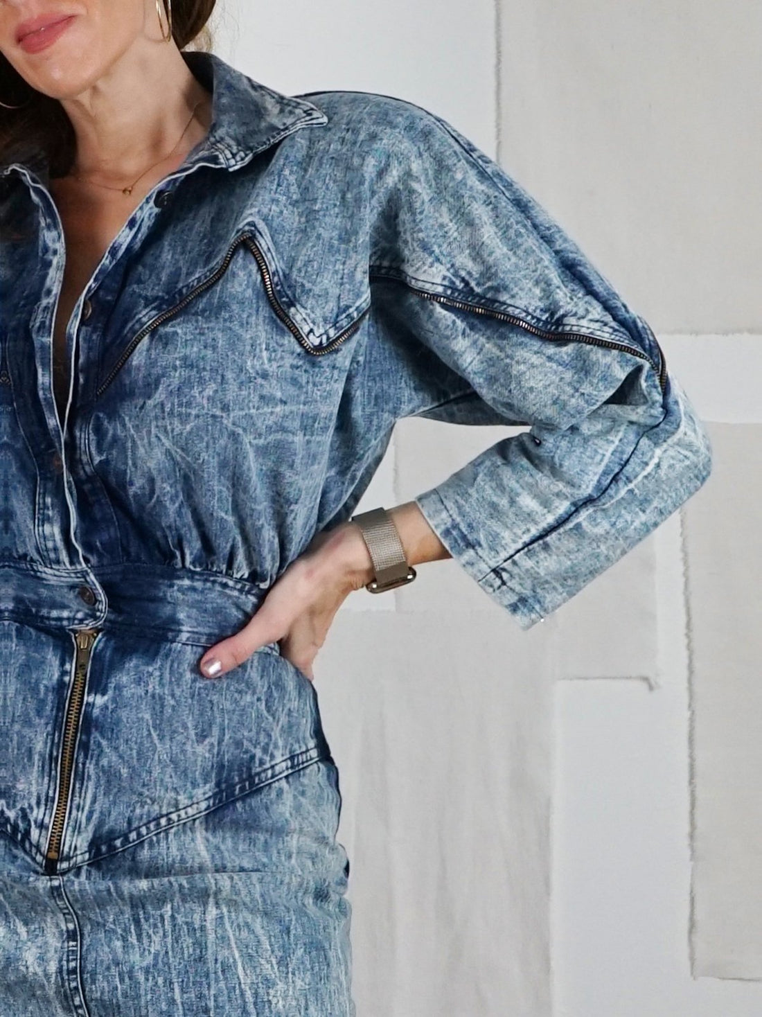 Vintage Acid Wash Denim Zipper Dress-closiTherapi | vinTage