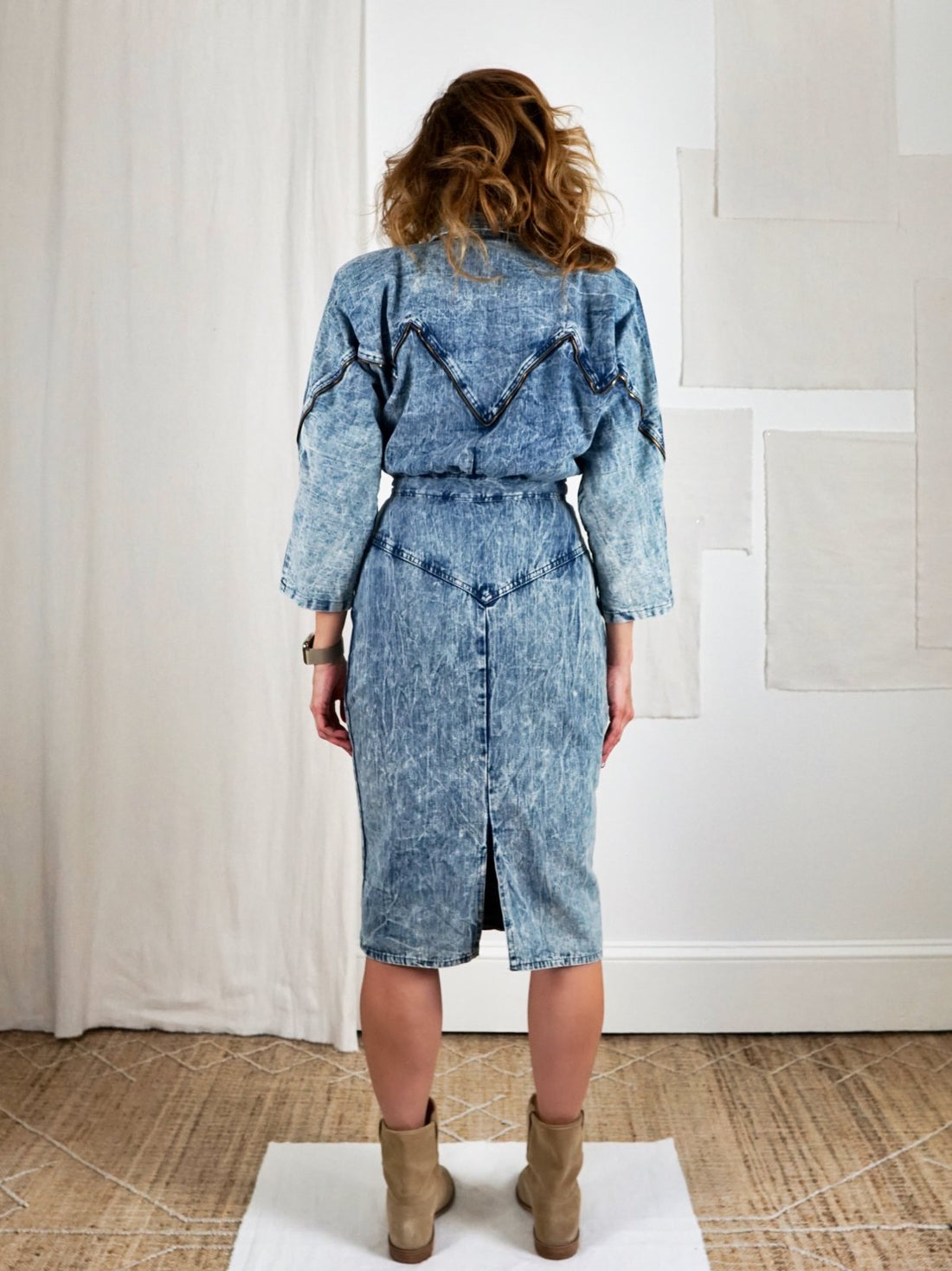 Vintage Acid Wash Denim Zipper Dress-closiTherapi | vinTage