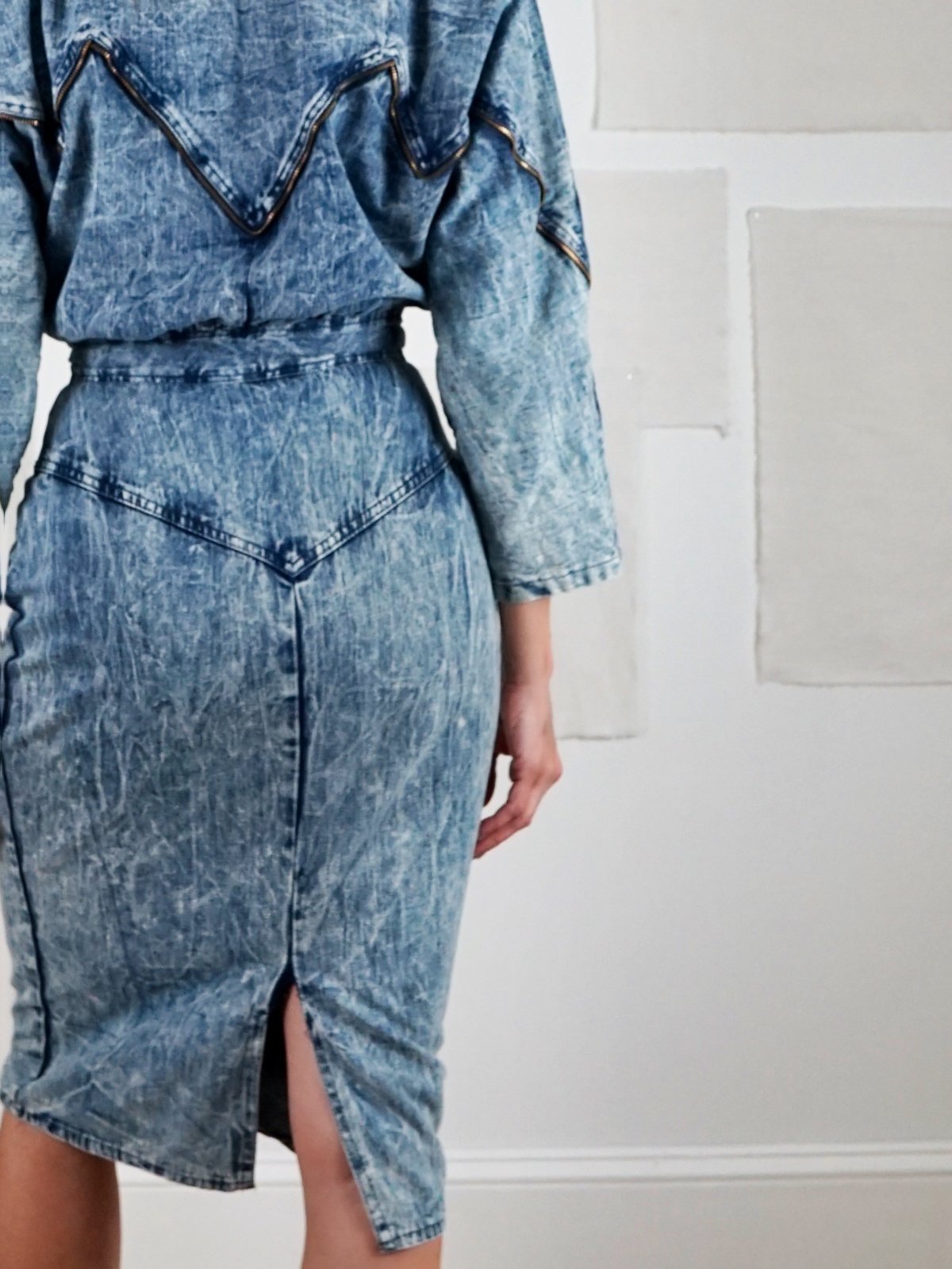 Vintage Acid Wash Denim Zipper Dress therapi Vintage Acid Wash Denim Zipper Dress therapi