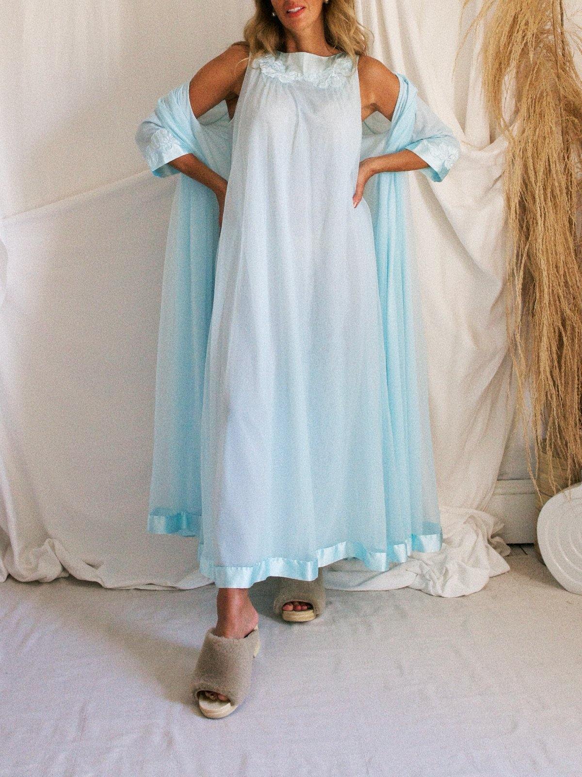 Vintage Aqua Chiffon Peignoir Set-closiTherapi | vinTage