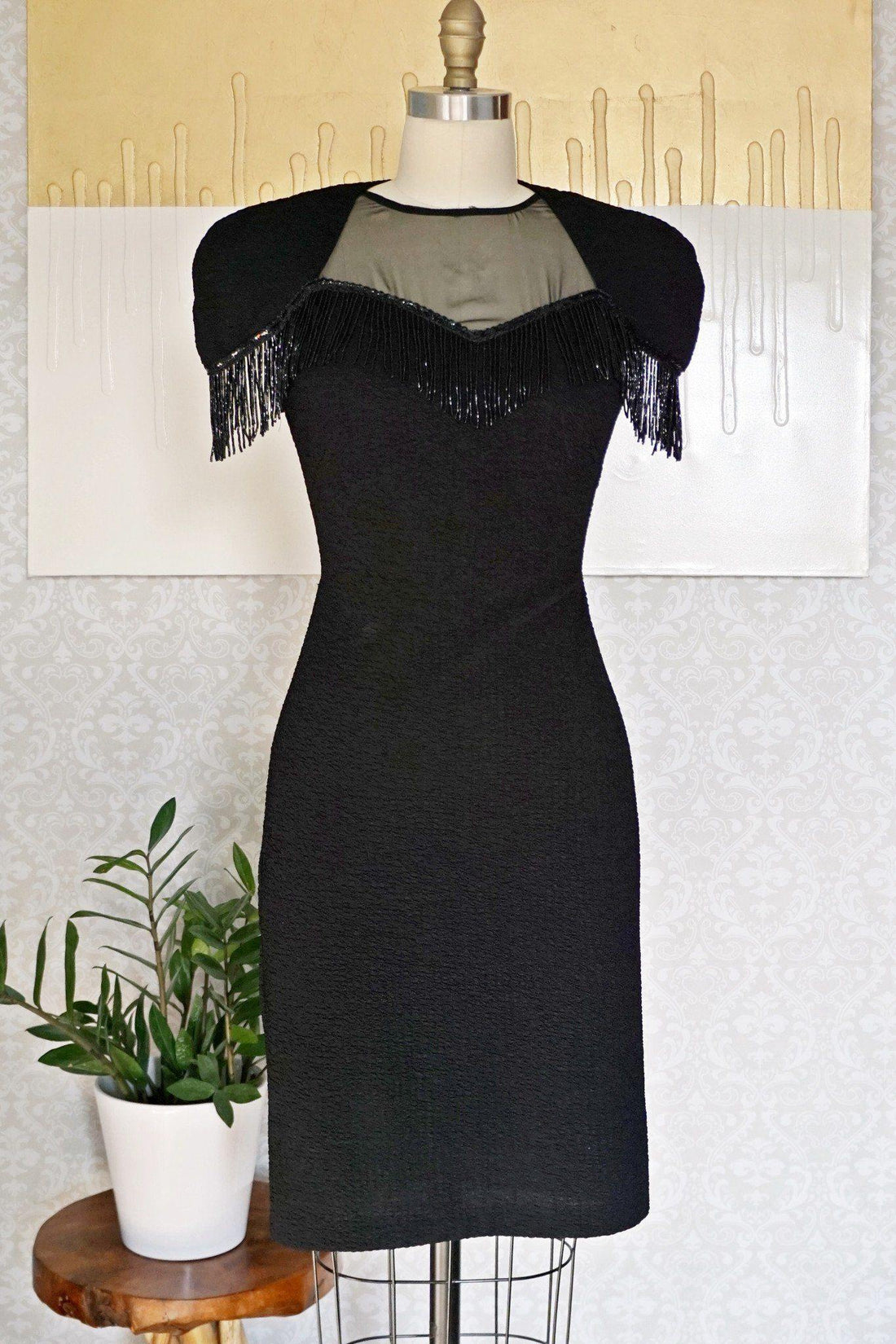 Vintage Beaded Fringe Little Black Dress-closiTherapi | vinTage