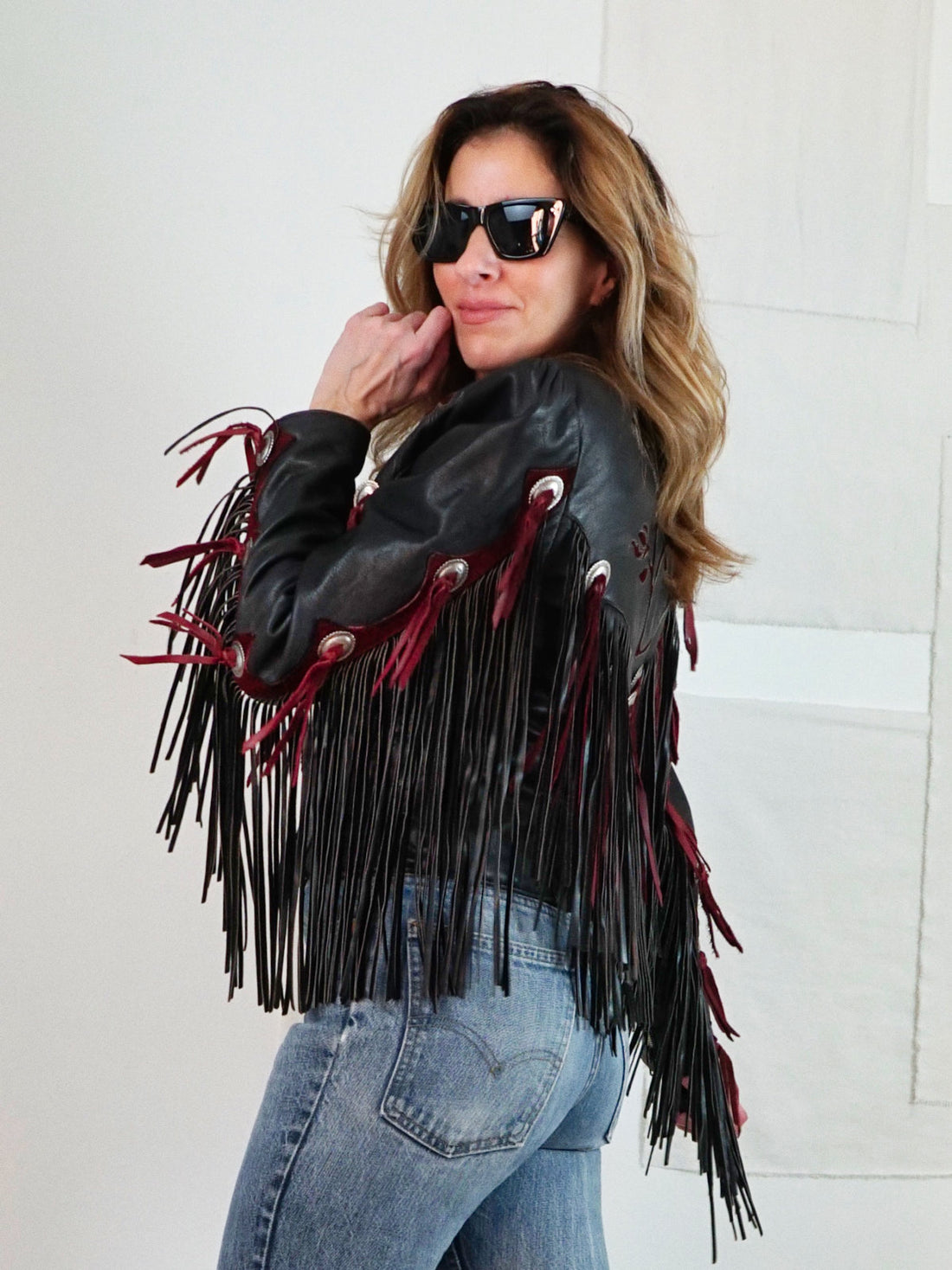 Vintage Black Leather Fringe Rose Jacket-closiTherapi | vinTage