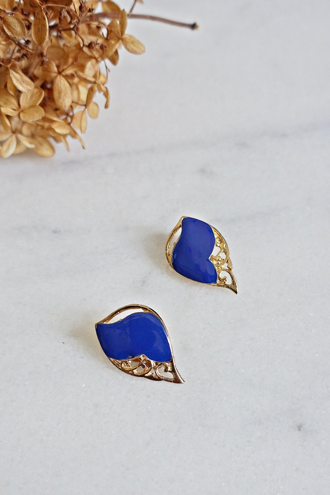 Vintage Blue Enamel Filigree Earrings-closiTherapi | vinTage