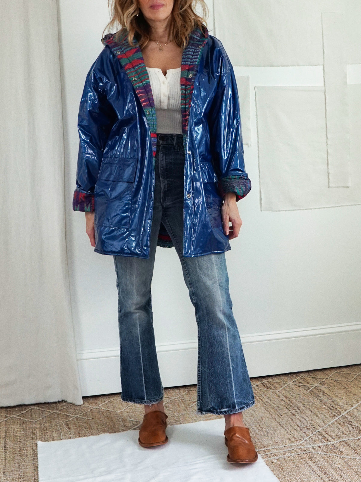 Vintage Blue Metallic Quilted Rain Coat-closiTherapi | vinTage