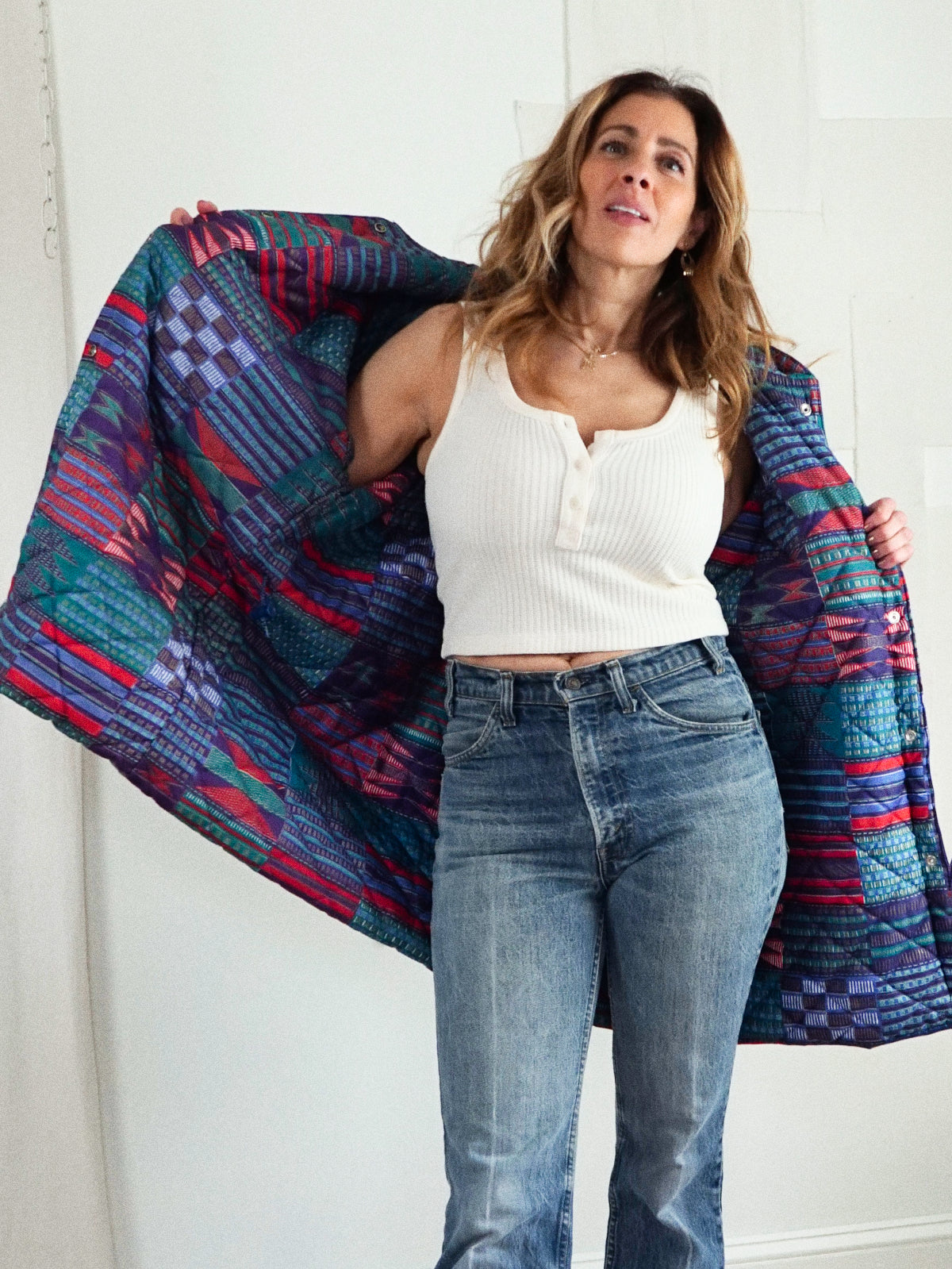 Vintage Blue Metallic Quilted Rain Coat-closiTherapi | vinTage