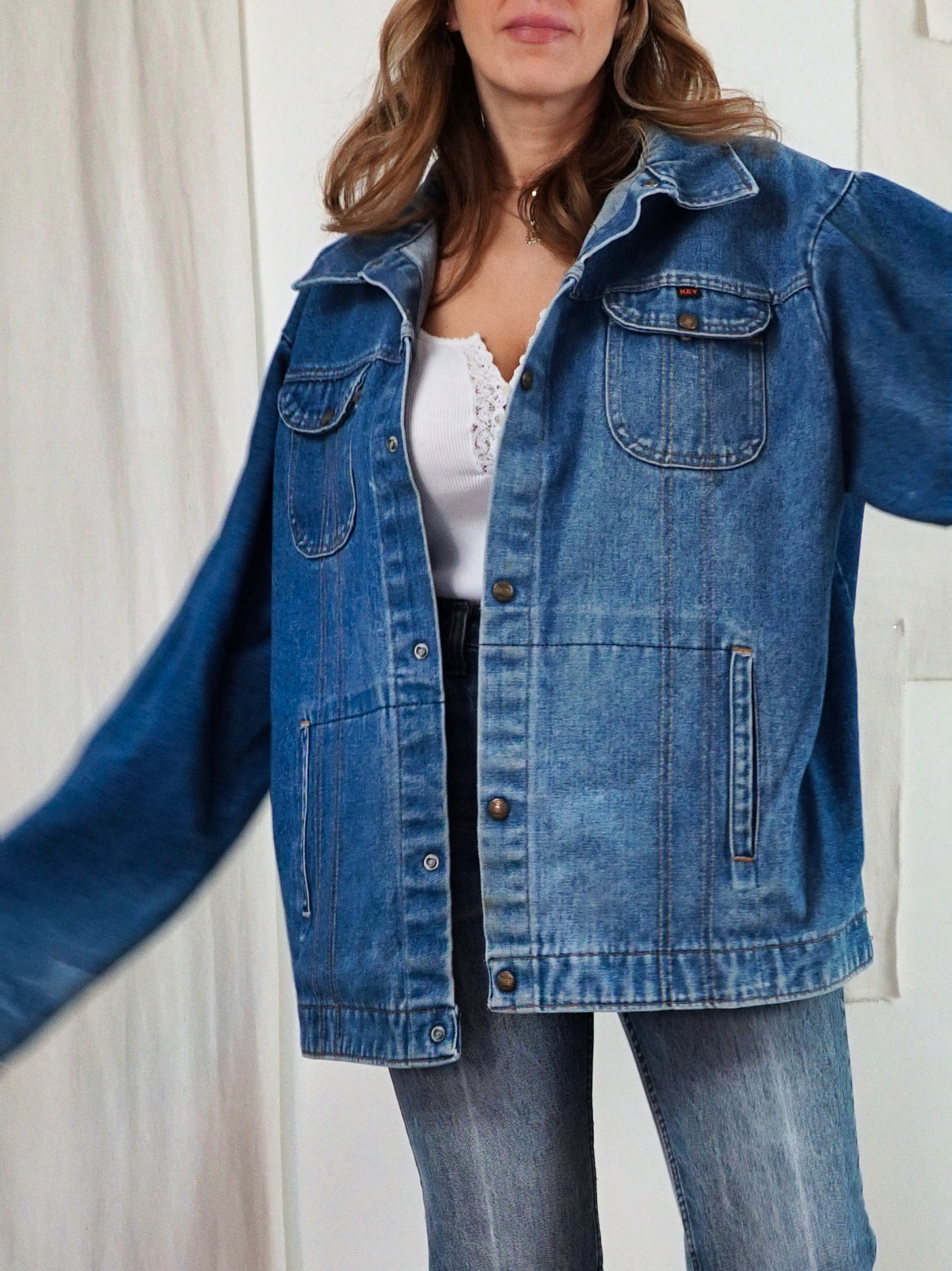 Vintage Boxy Denim Snap Button Jacket – therapi