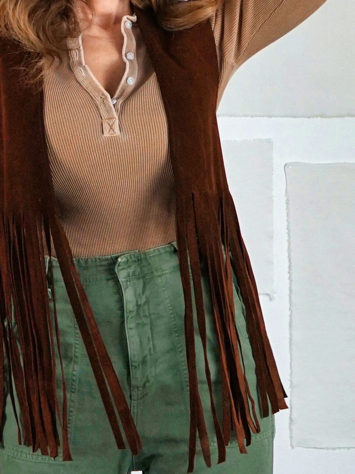 Vintage Brown Suede Fringe Vest – therapi
