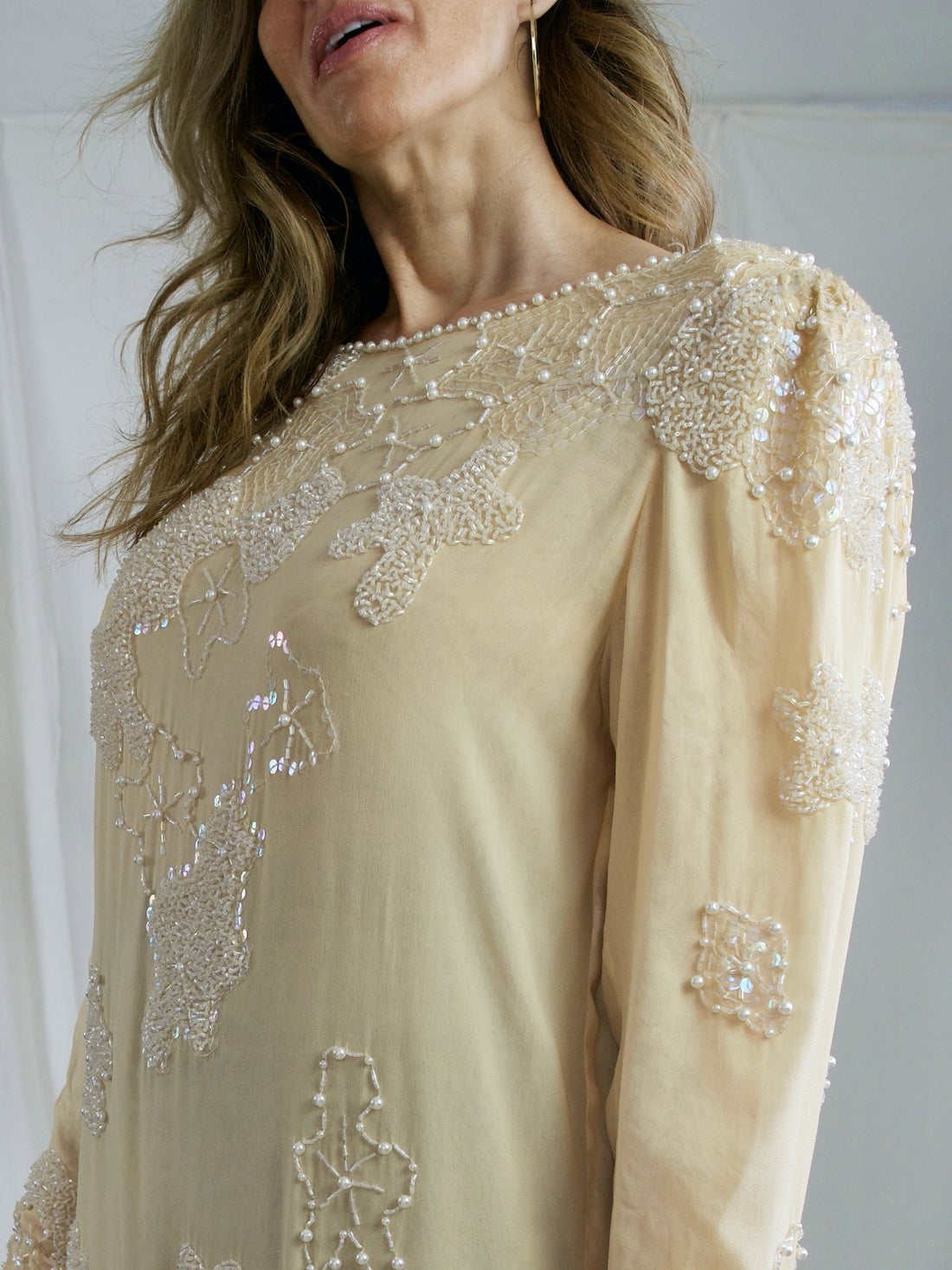 Vintage Buttercream Silk Pearl Dress-closiTherapi | vinTage