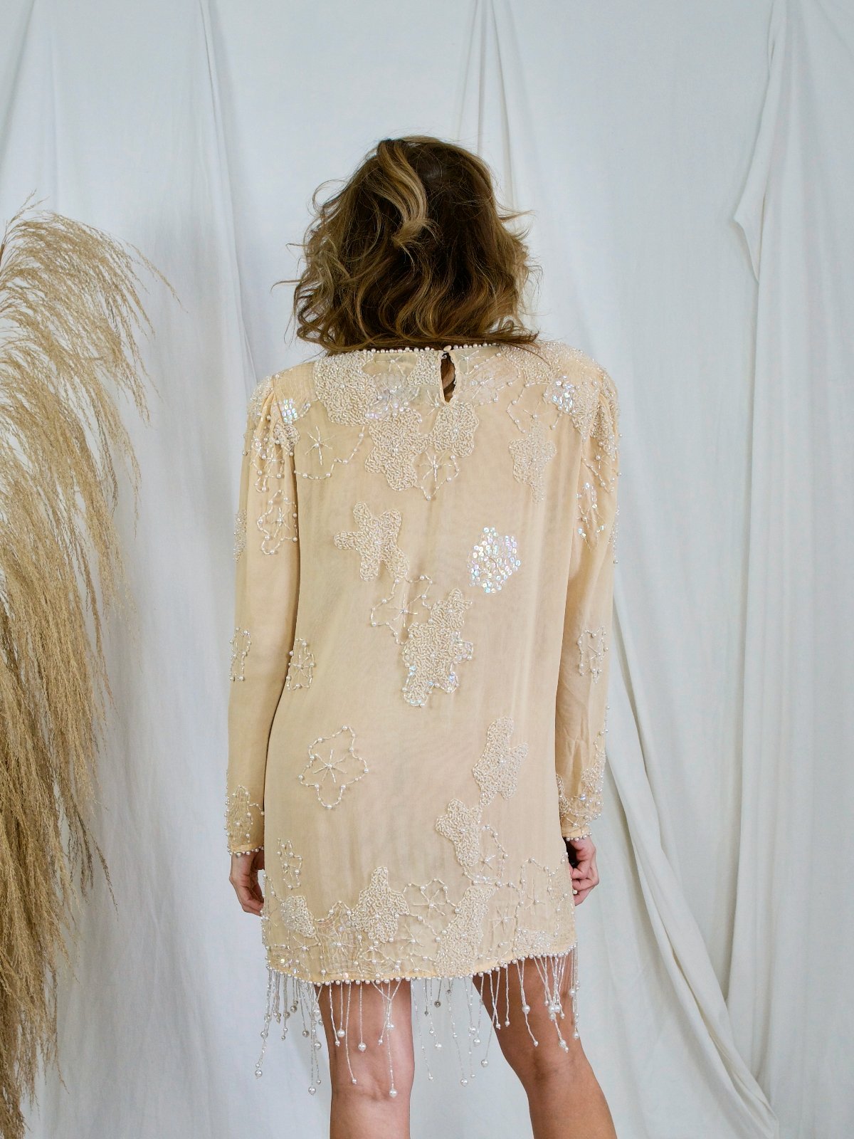 Vintage Buttercream Silk Pearl Dress-closiTherapi | vinTage