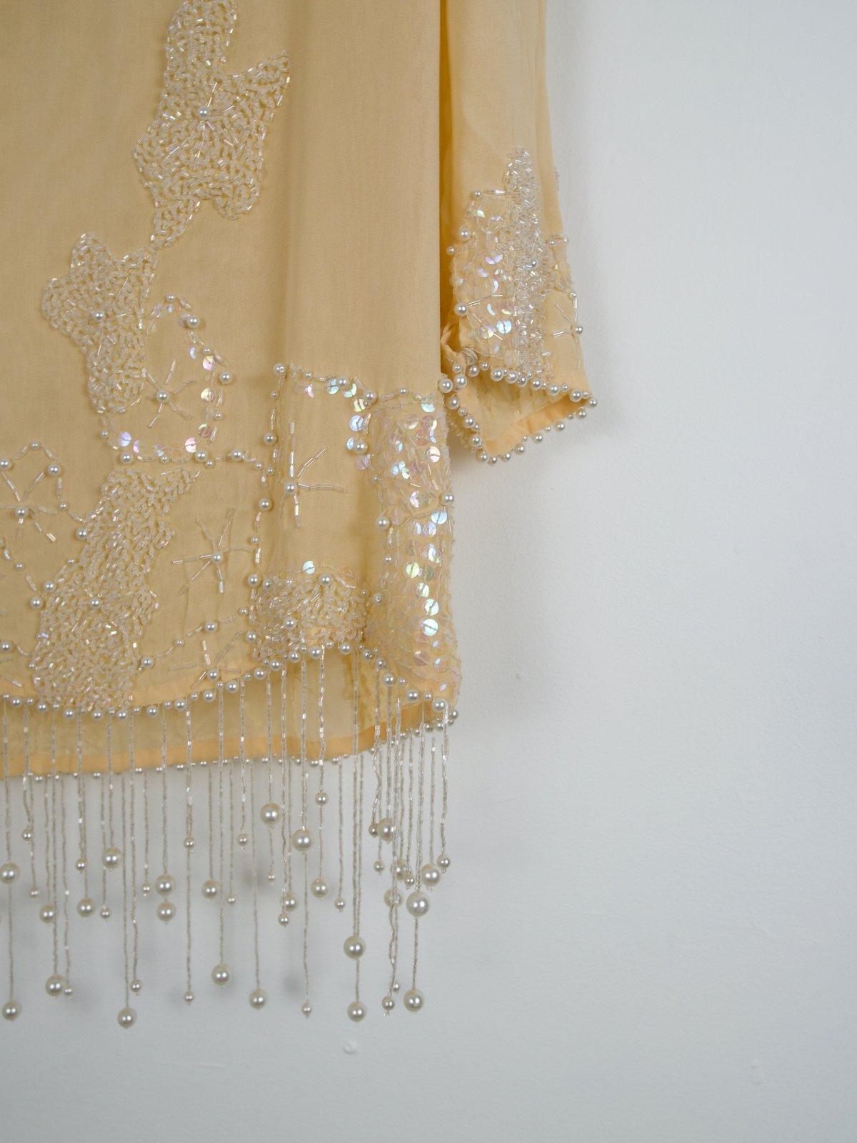 Vintage Buttercream Silk Pearl Dress-closiTherapi | vinTage