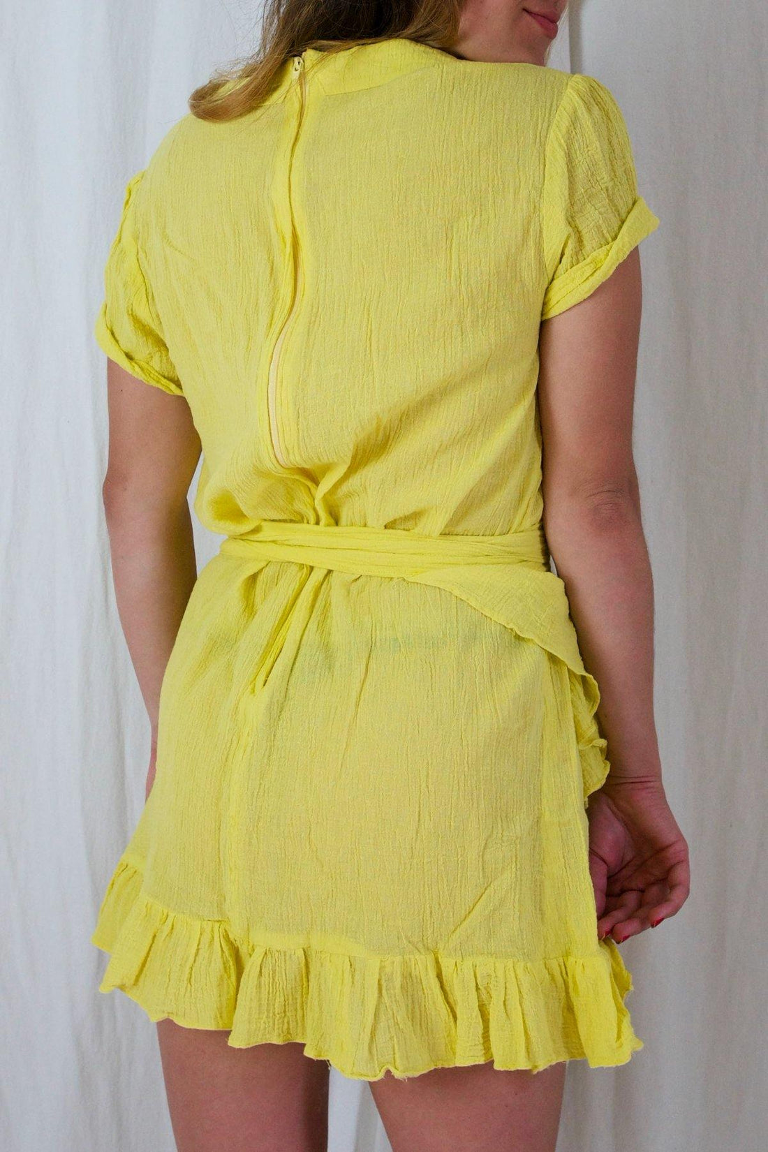 Vintage Canary Wrap Ruffle Dress-closiTherapi | vinTage