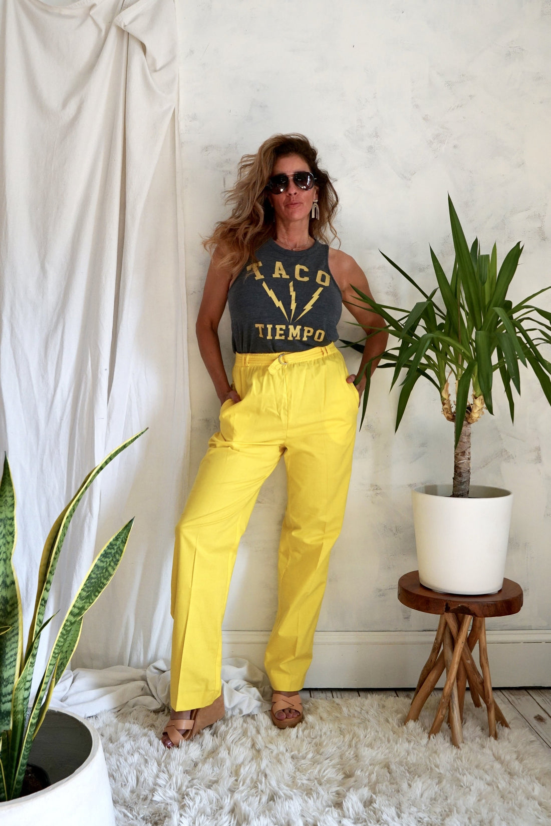 Vintage Canary Yellow Belted Pants-closiTherapi | vinTage