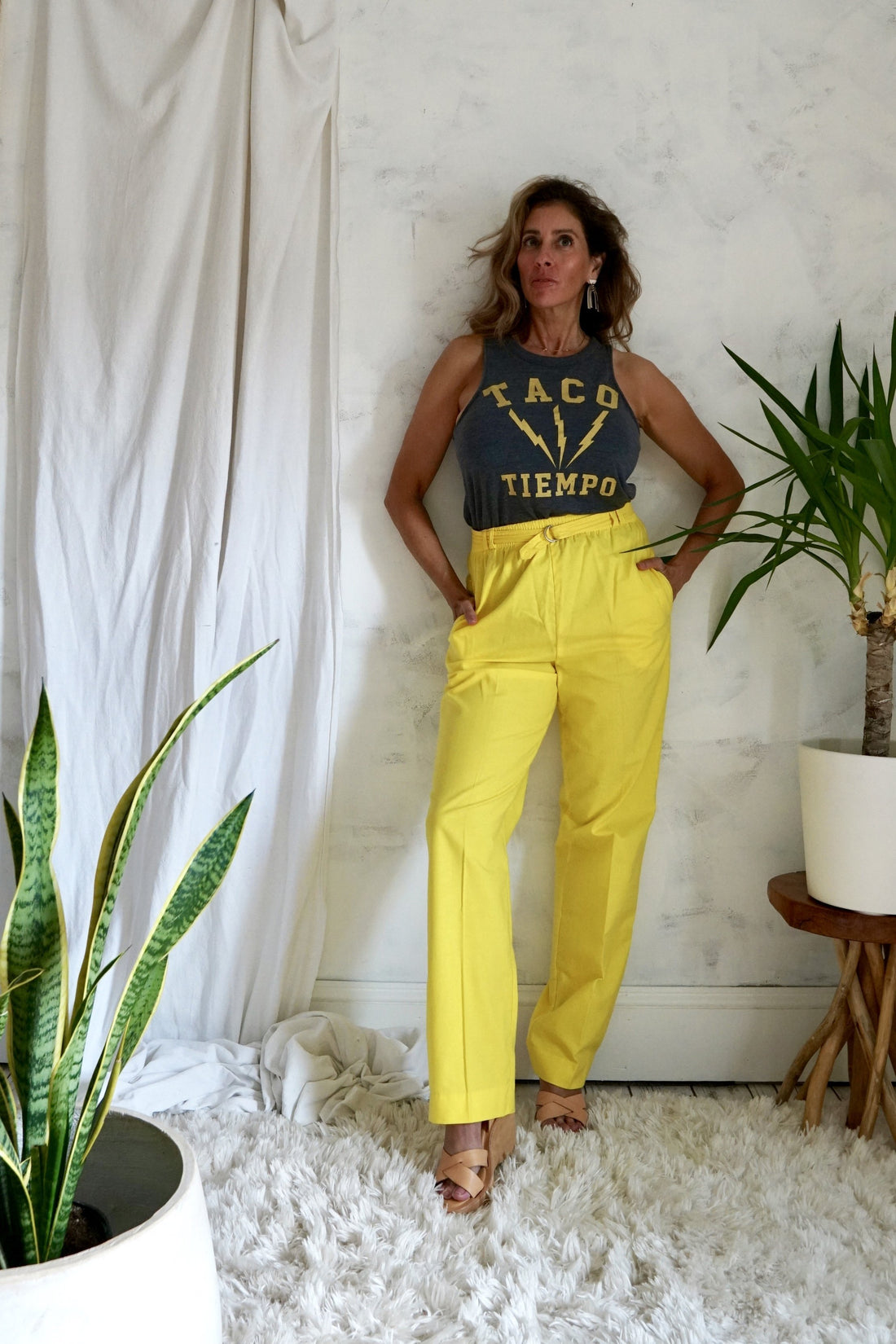 Vintage Canary Yellow Belted Pants-closiTherapi | vinTage