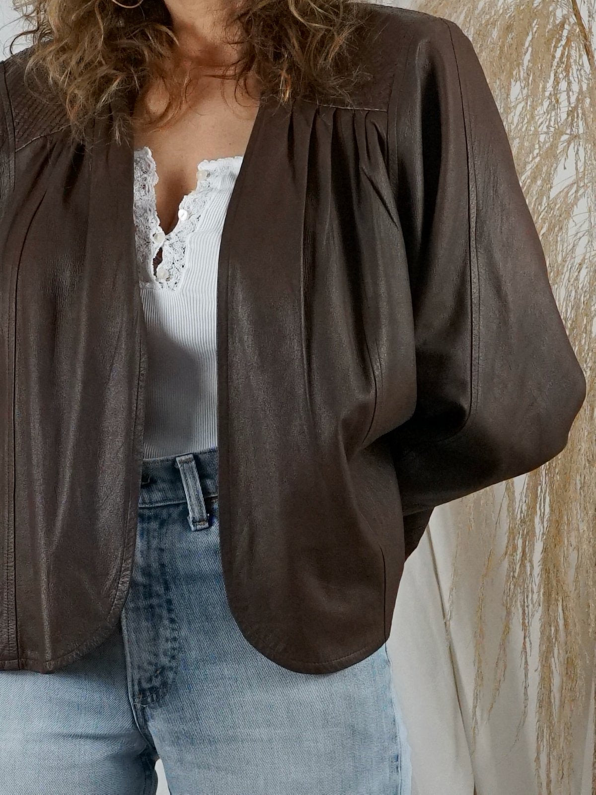 Vintage Carob Pleated Leather Jacket – therapi