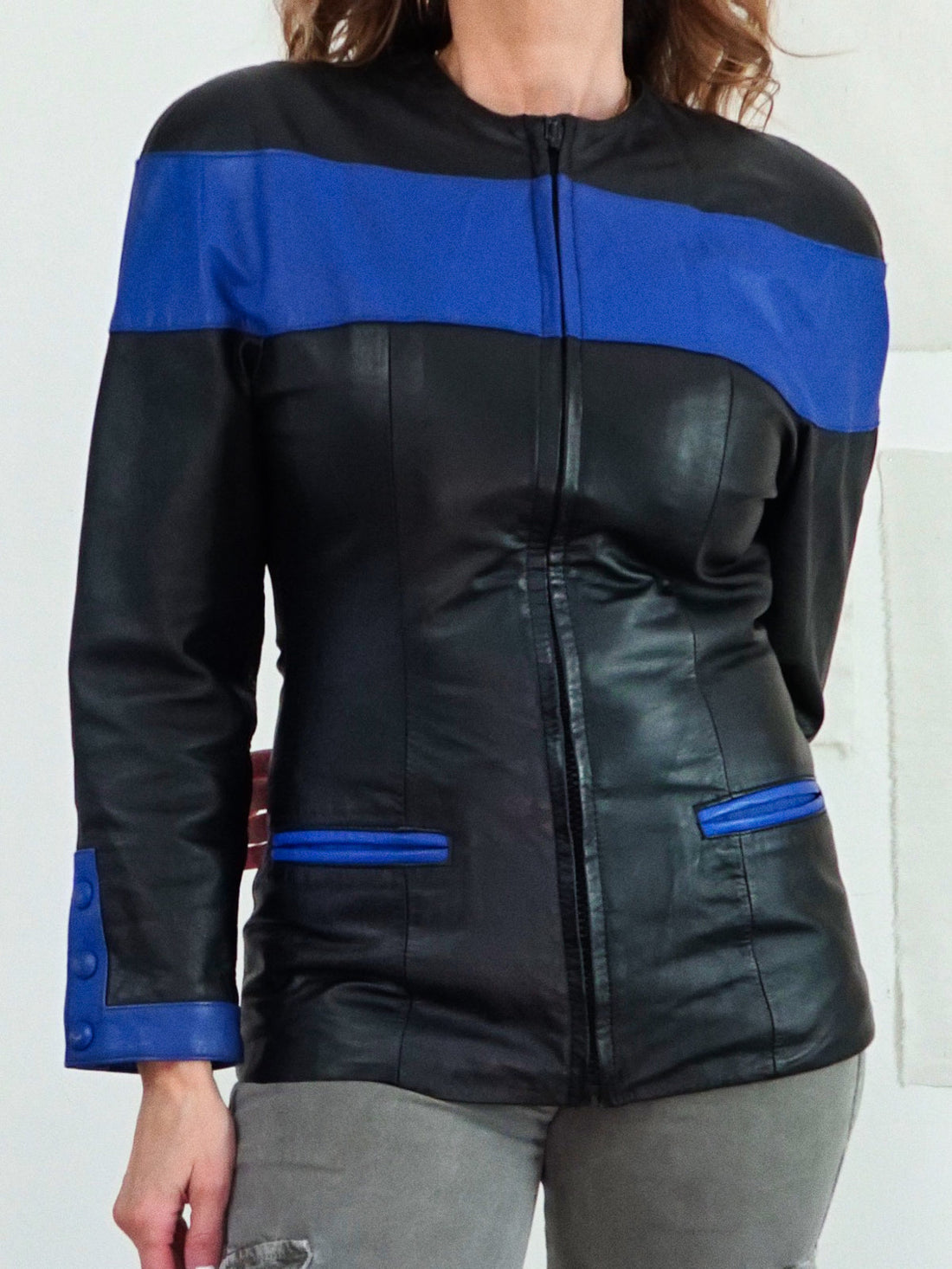 Vintage Cobalt Leather Racer Jacket-closiTherapi | vinTage