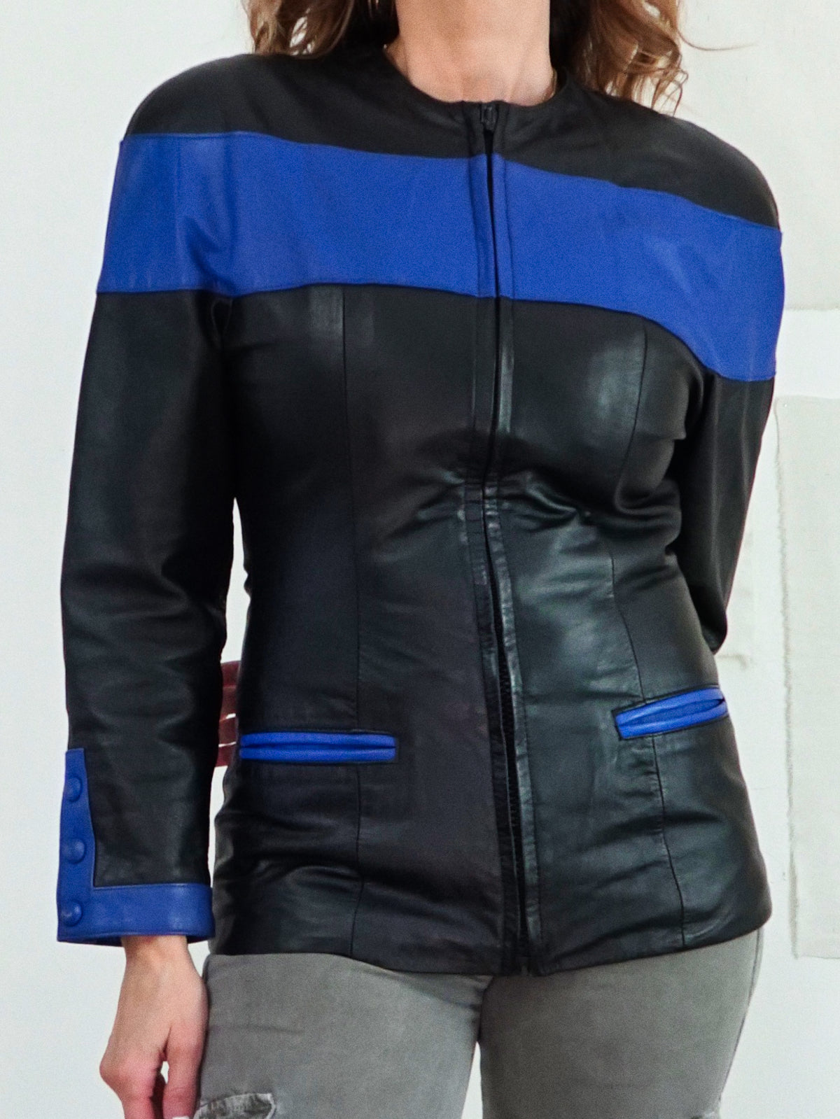 Vintage Cobalt Leather Racer Jacket-closiTherapi | vinTage