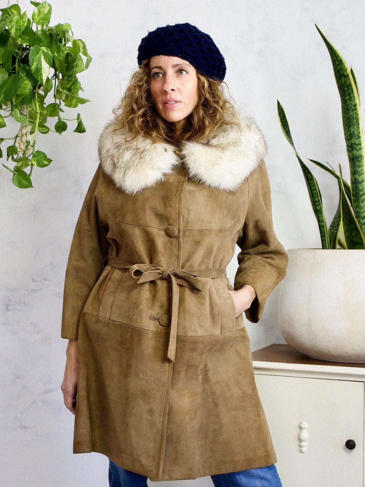 Vintage suede coat with fur collar online