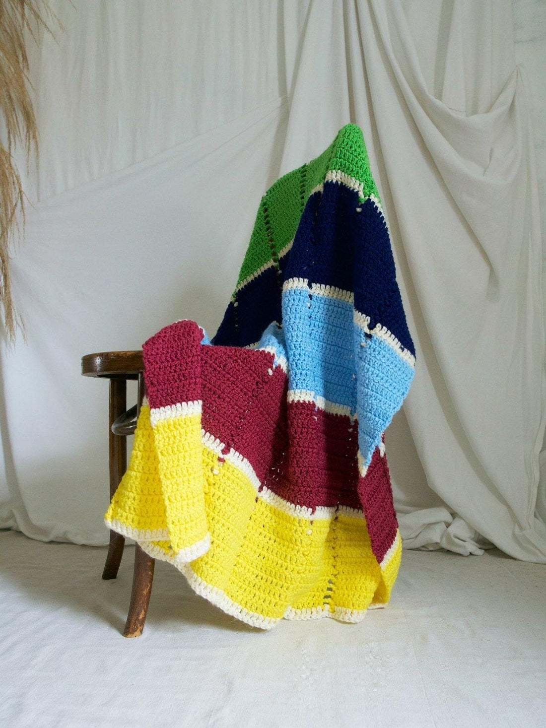 Vintage Colorblock Chain Stitch Throw Blanket-closiTherapi | vinTage