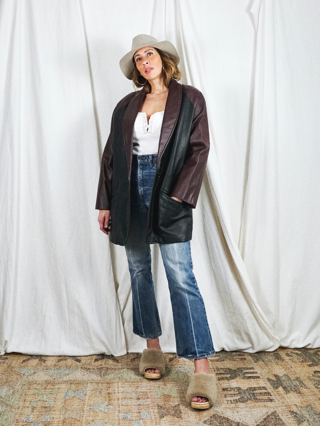 Vintage Colorblock Leather Blazer-closiTherapi | vinTage