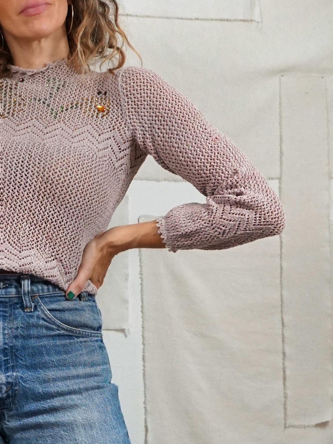 Vintage Crochet Jeweled Neck Top-closiTherapi | vinTage