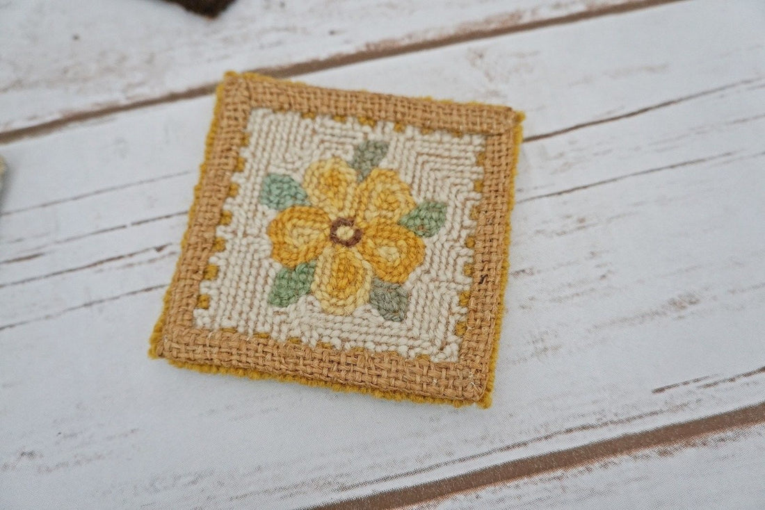 Vintage Cross Stitch Floral Beverage Coasters-closiTherapi | vinTage