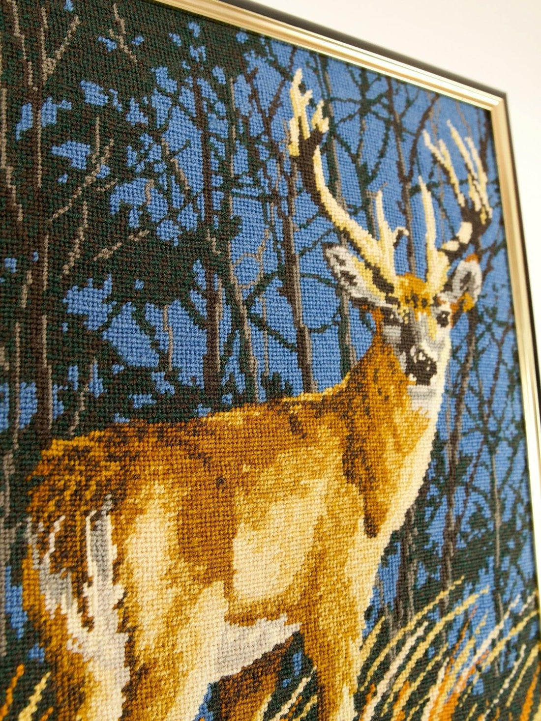 Vintage Deer Framed Needlepoint-closiTherapi | vinTage