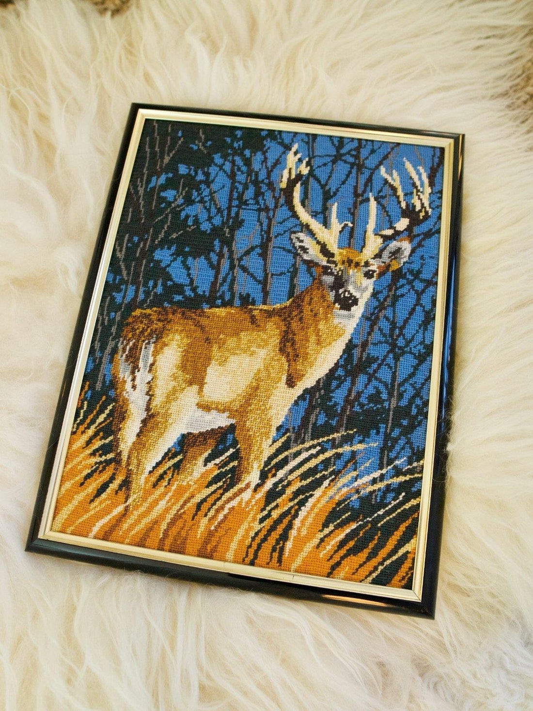 Vintage Deer Framed Needlepoint-closiTherapi | vinTage