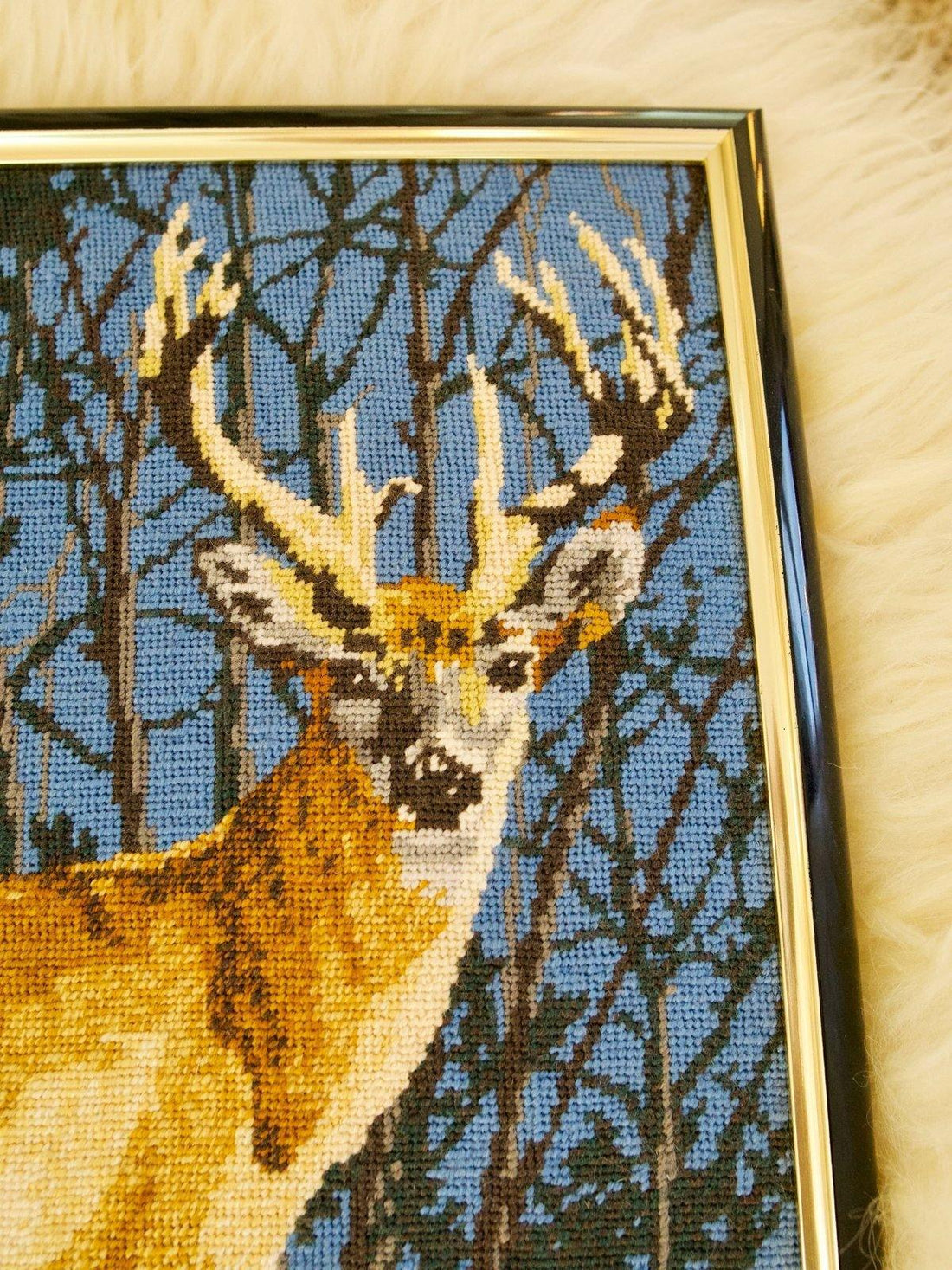 Vintage Deer Framed Needlepoint-closiTherapi | vinTage