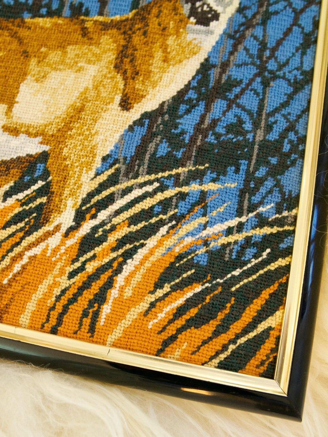 Vintage Deer Framed Needlepoint-closiTherapi | vinTage