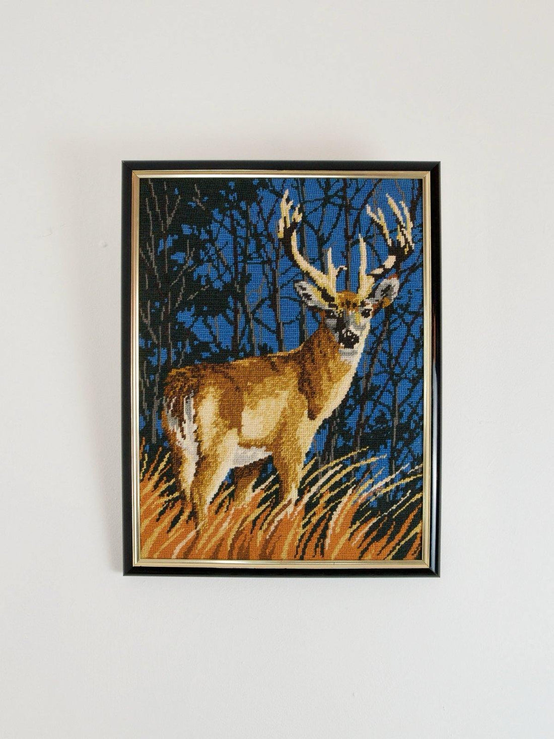 Vintage Deer Framed Needlepoint-closiTherapi | vinTage