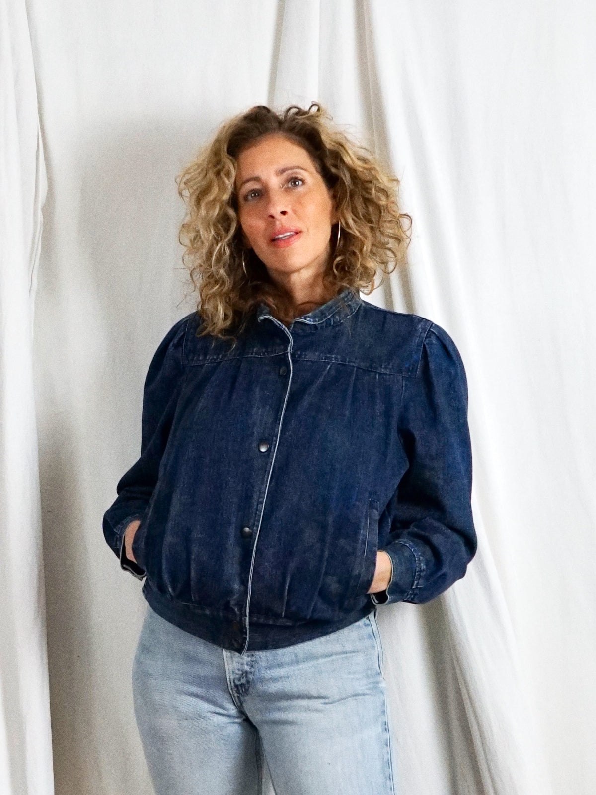 Vintage Denim Floral Bomber Jacket-closiTherapi | vinTage