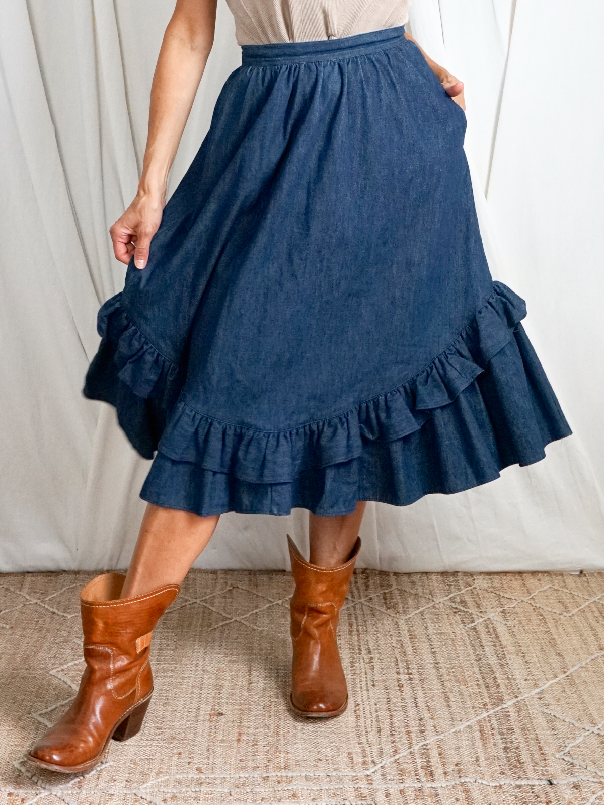 Vintage Denim Ruffle Peasant Skirt-closiTherapi | vinTage