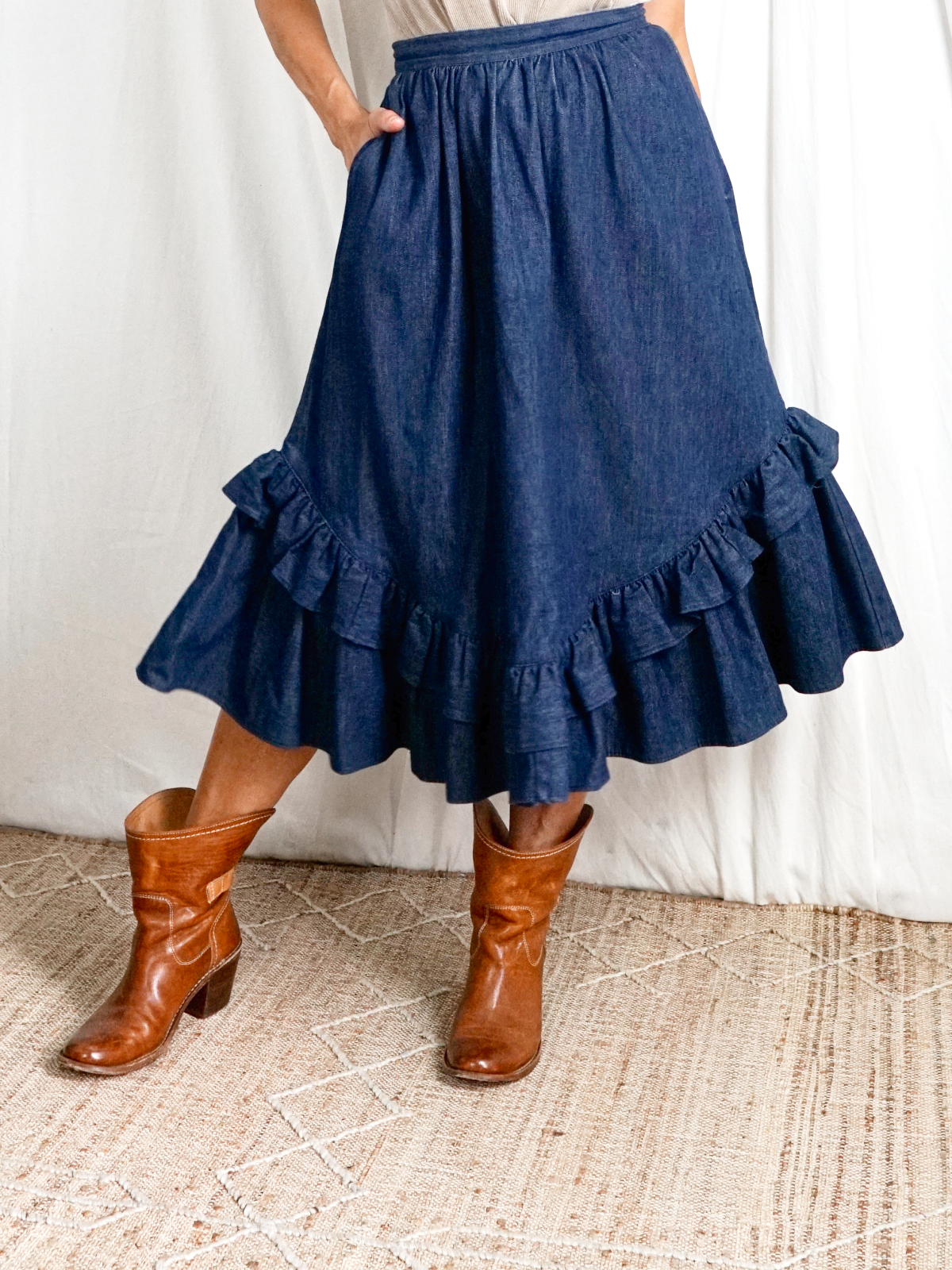 Vintage Denim Ruffle Peasant Skirt-closiTherapi | vinTage