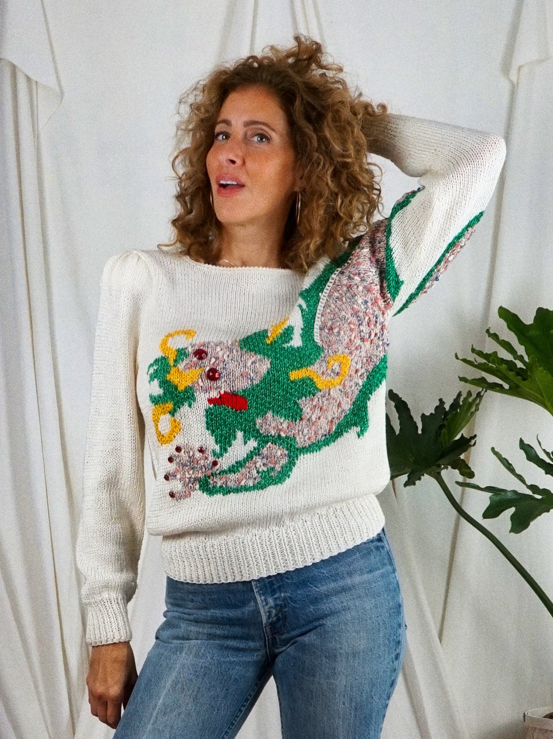 Vintage Dragon Bejeweled Handknit Sweater-closiTherapi | vinTage