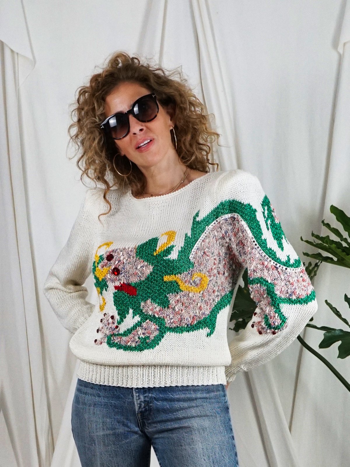 Vintage Dragon Bejeweled Handknit Sweater-closiTherapi | vinTage