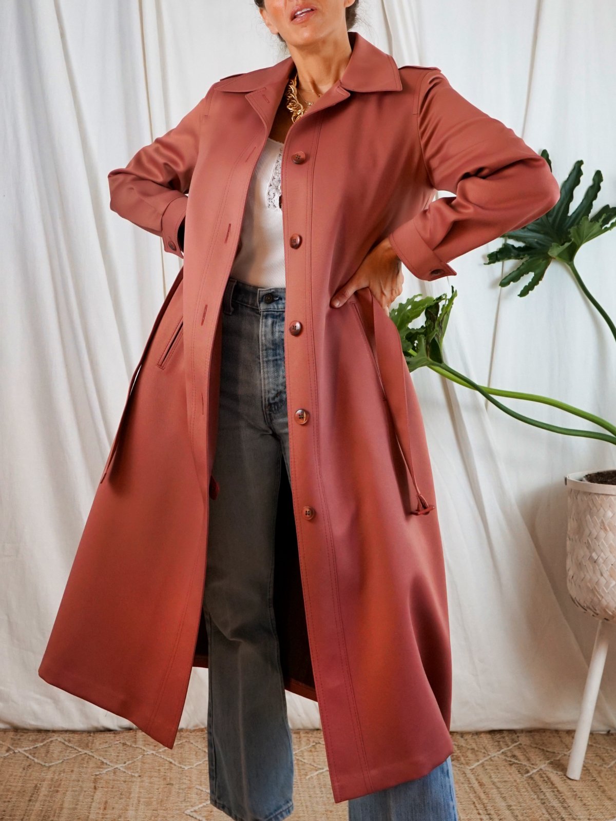 Vintage Dusty Rose Belted Trench Coat-closiTherapi | vinTage