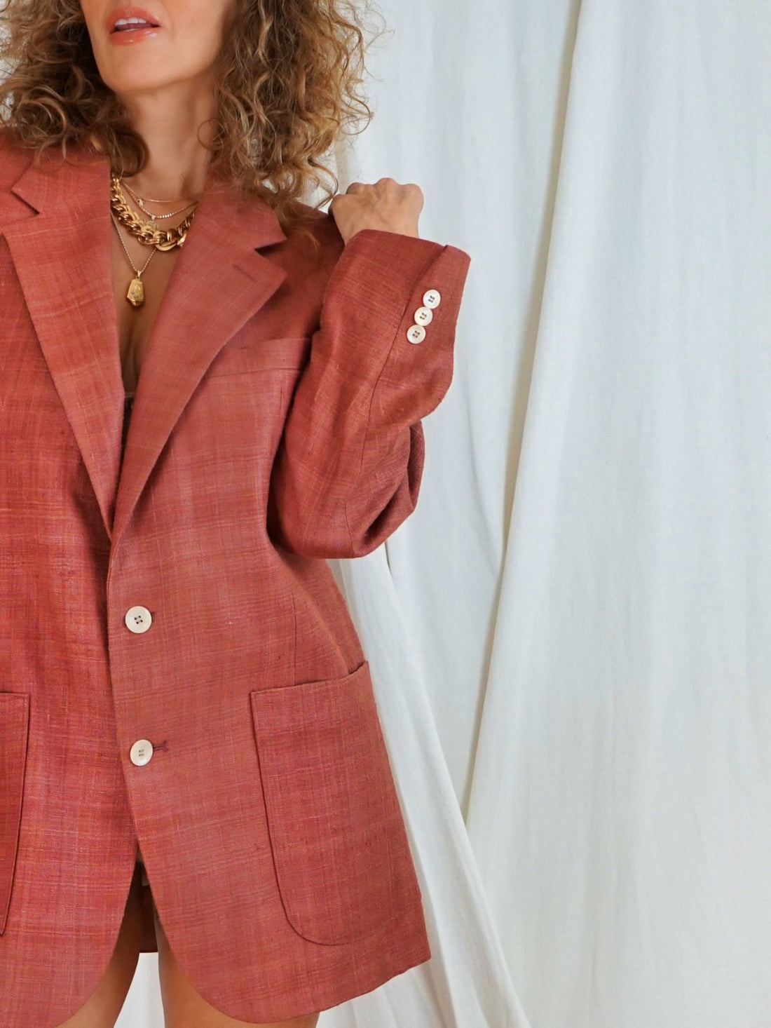 Vintage Dusty Rose Raw Silk Boyfriend Blazer-closiTherapi | vinTage