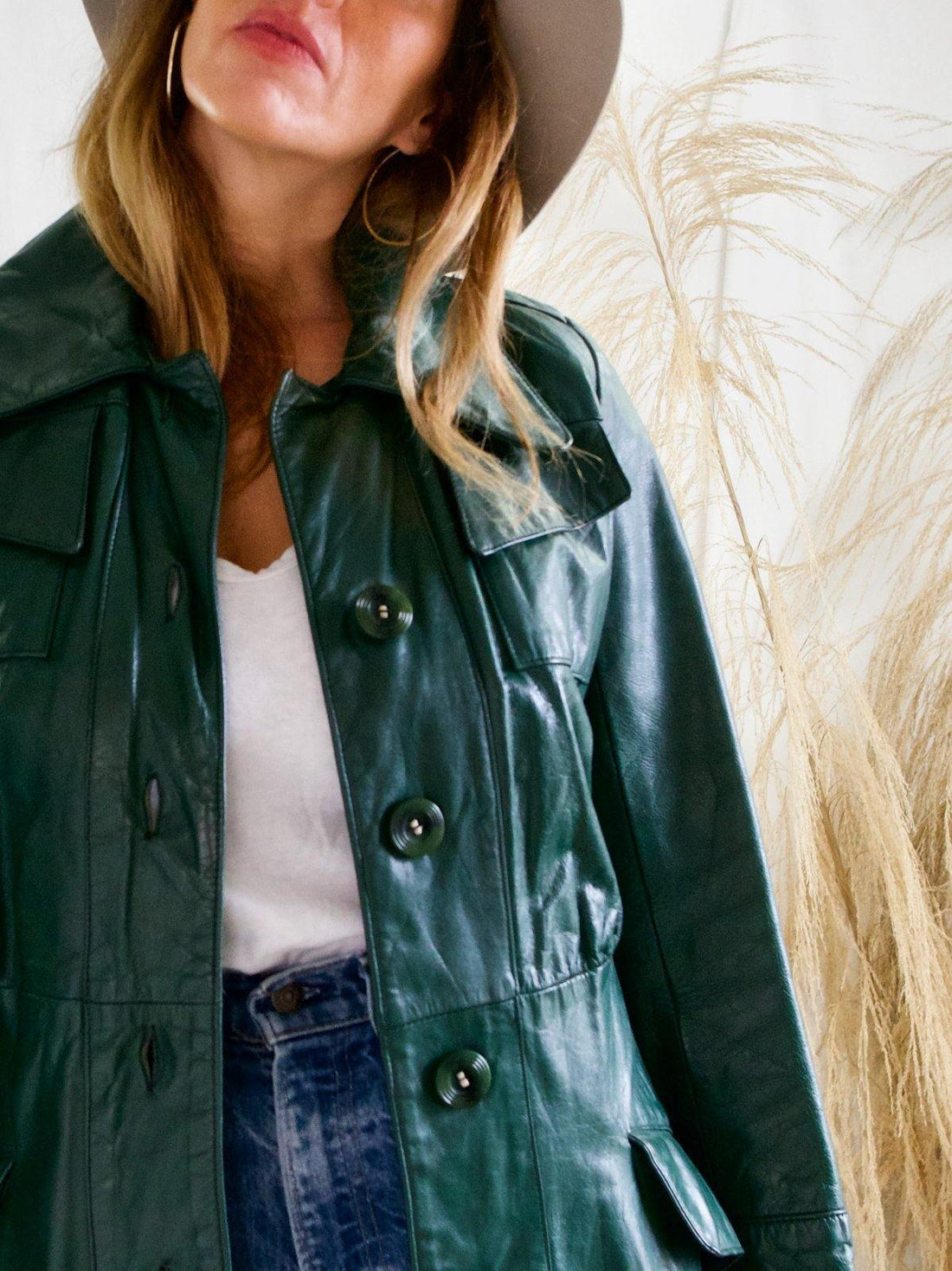 Vintage Evergreen Leather Trench Coat-closiTherapi | vinTage