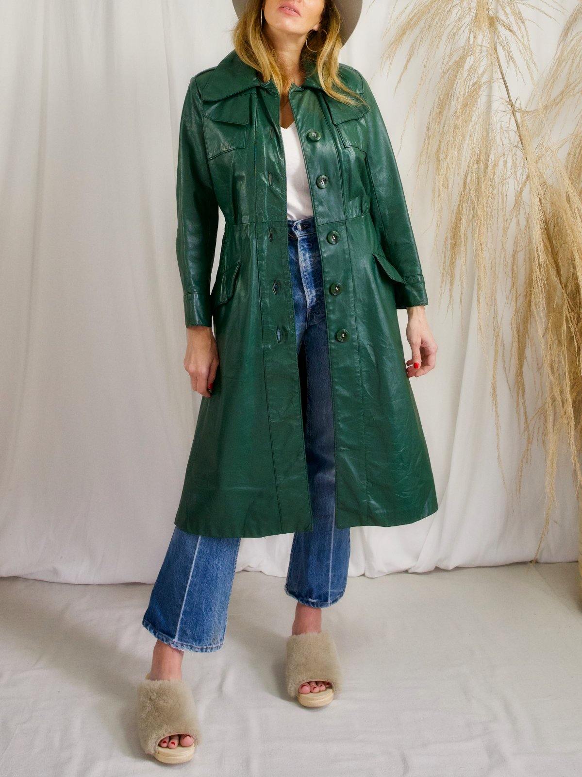 Vintage Evergreen Leather Trench Coat-closiTherapi | vinTage