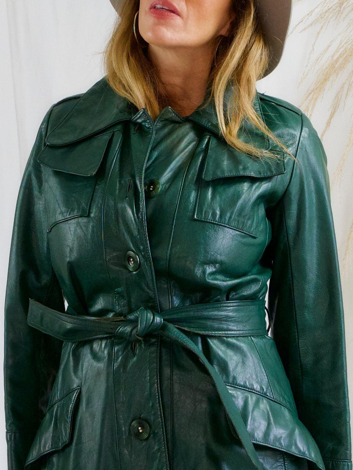 Vintage Evergreen Leather Trench Coat-closiTherapi | vinTage