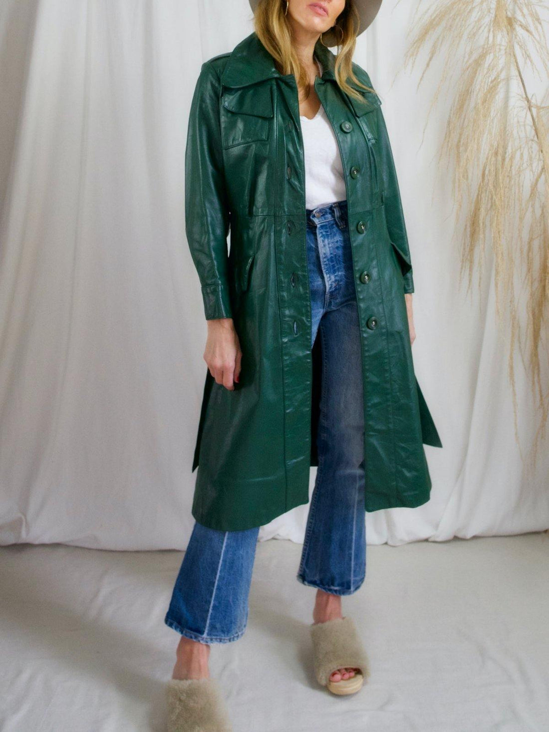 Vintage Evergreen Leather Trench Coat-closiTherapi | vinTage